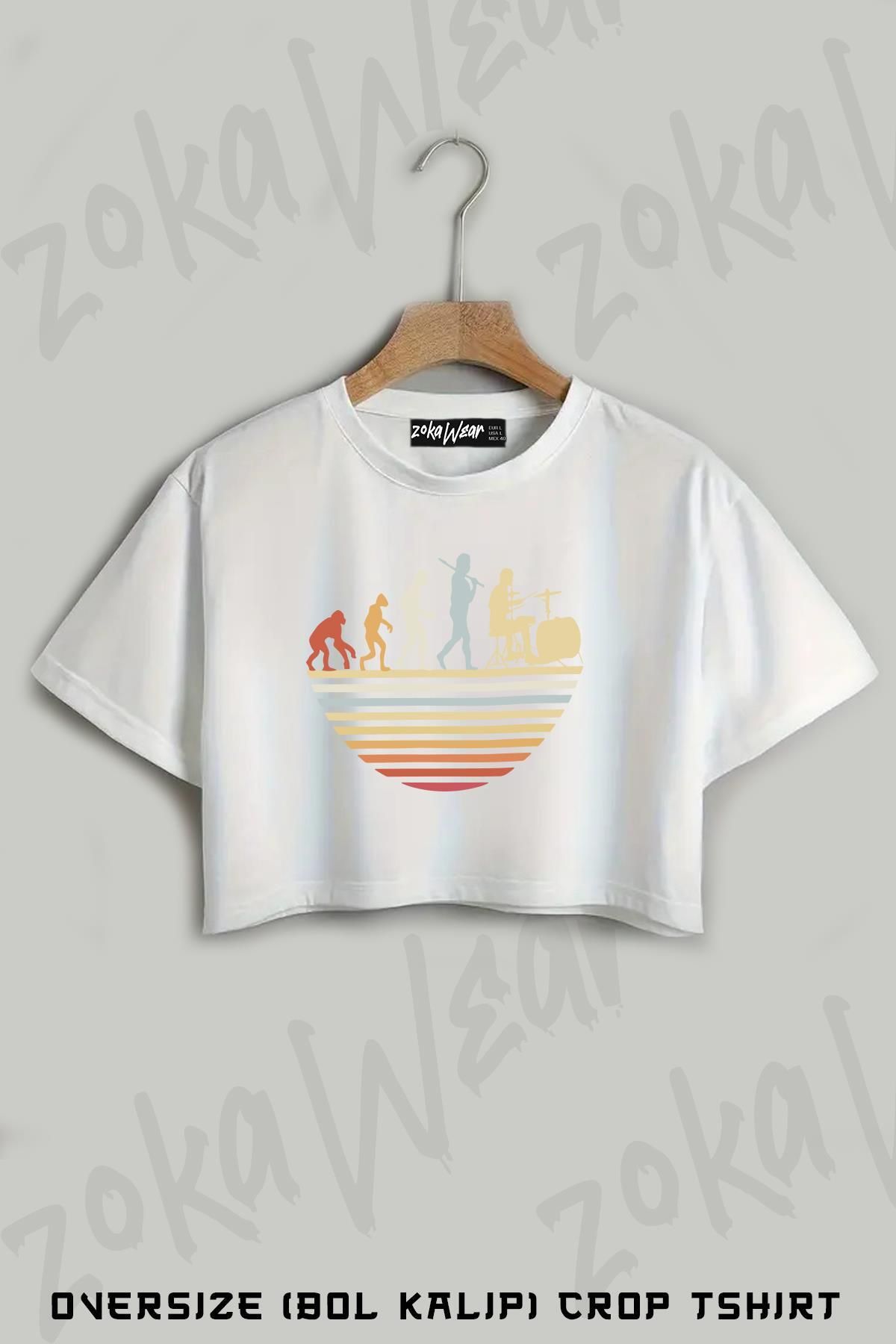ZOKAWEAR Bateri Dönüşüm Baskılı Oversize Crop T-Shirt