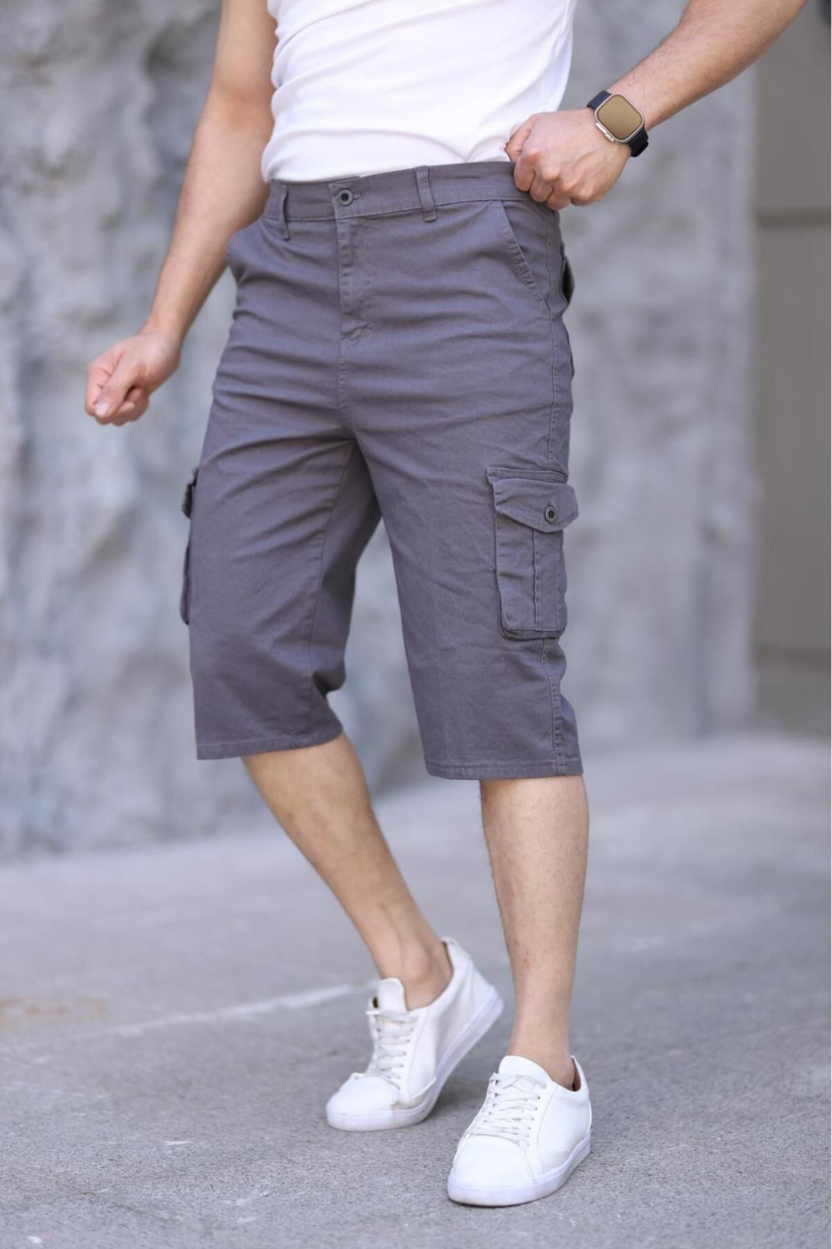 XORVİO Erkek Slim Fit Kapri Likralı Gabardin Diz Altı Yandan Cepli Bermuda