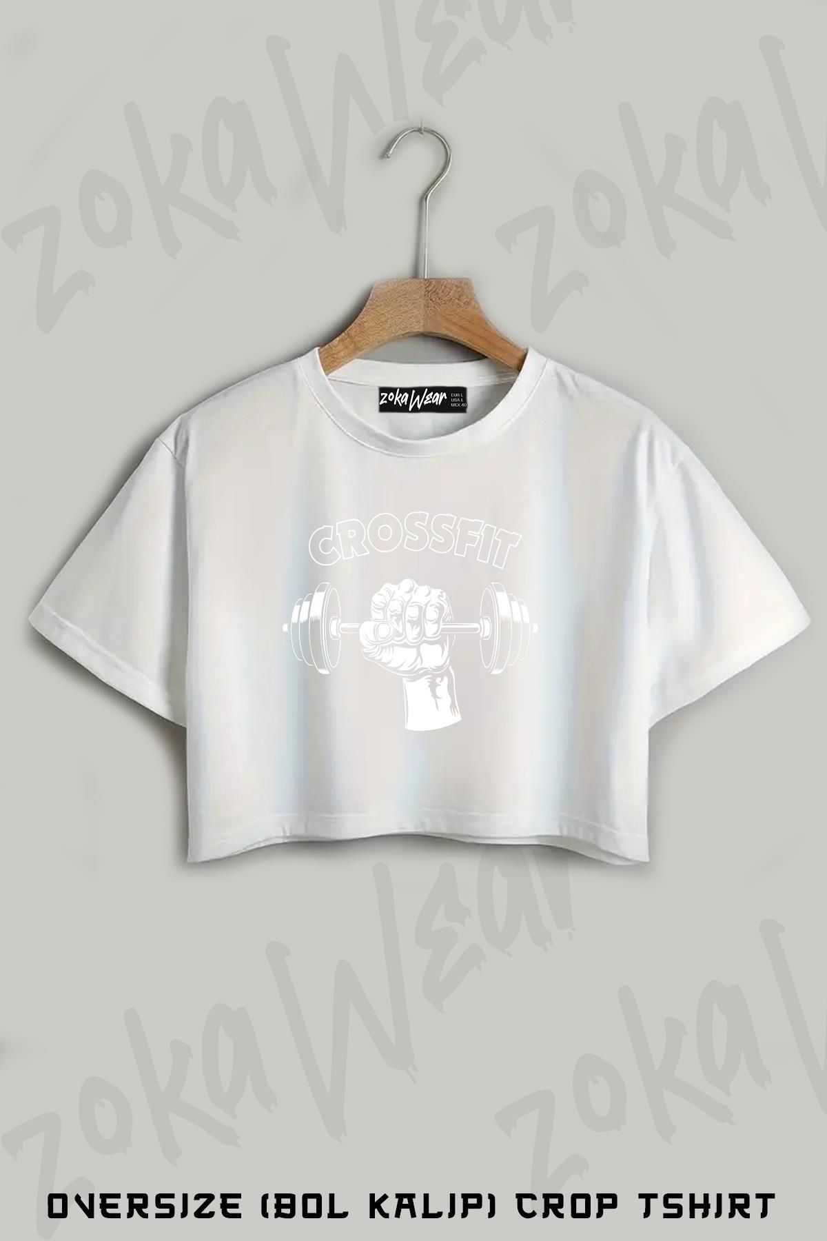 ZOKAWEAR Crossfit Baskılı Oversize Crop T-Shirt