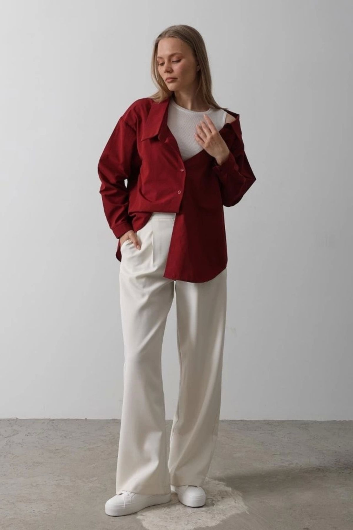 Butik Atlet Detaylı Gömlek - Bordo