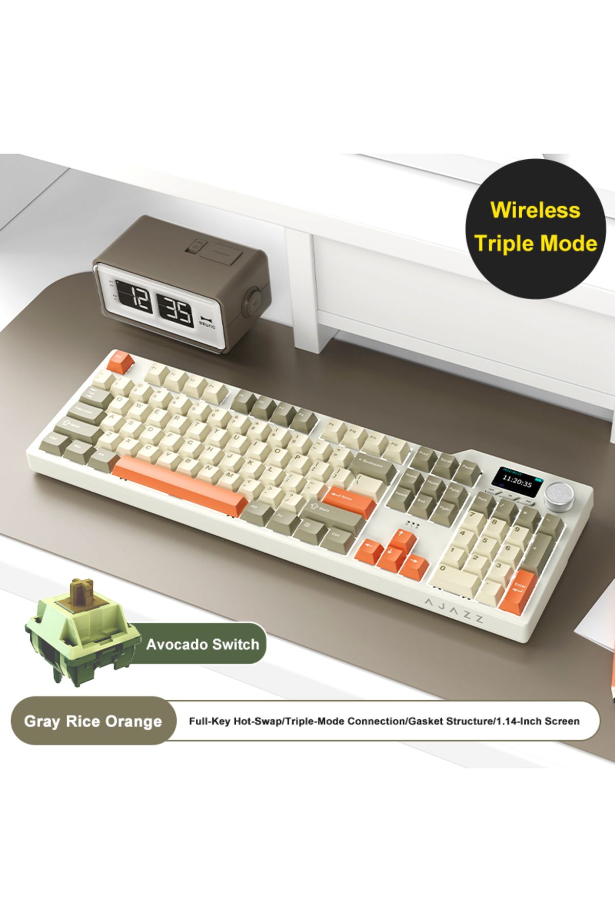 Ajazz-Grey White Orange NEW Ajazz AK35I V3 MAX Tri-mode Wired Bluetooth Wireless Gaming Keyboard Gasket Fu 1