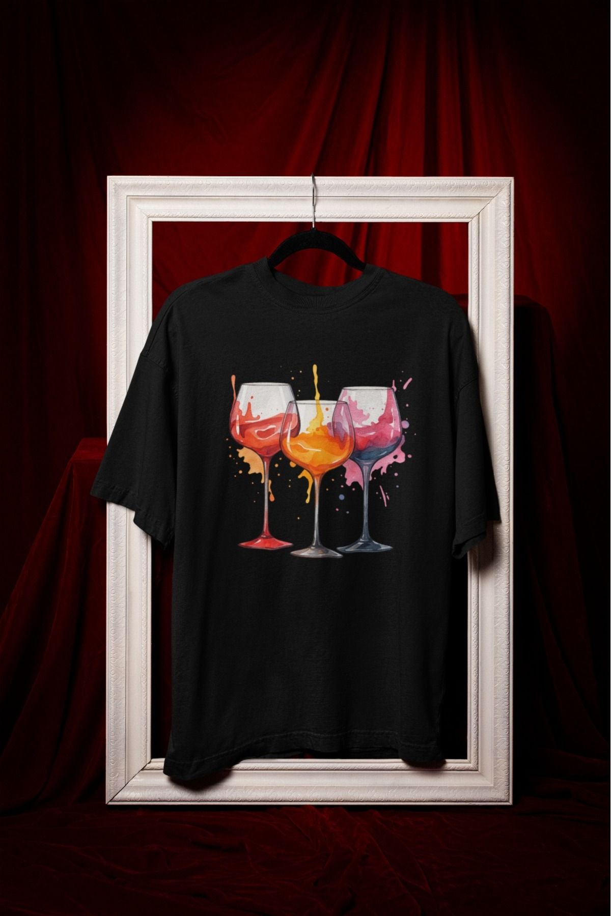 ABAS T-shirt trend renkli kadeh bardak şık pamuklu tişört