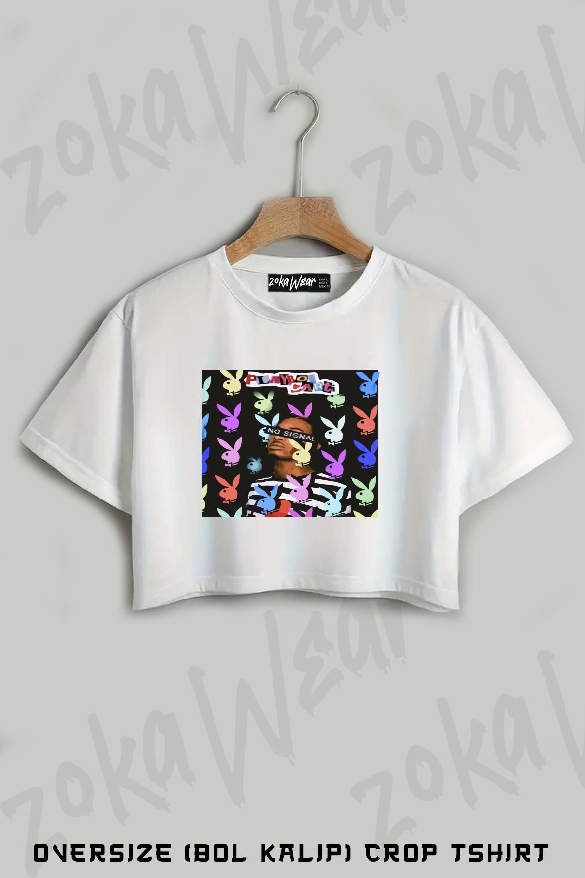 ZOKAWEAR Playboi Carti Sıgnal Baskılı Oversize Crop T-Shirt