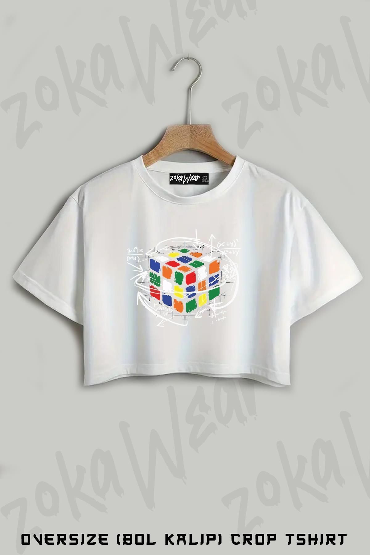 ZOKAWEAR Rubik Küp Formül Baskılı Oversize Crop T-Shirt