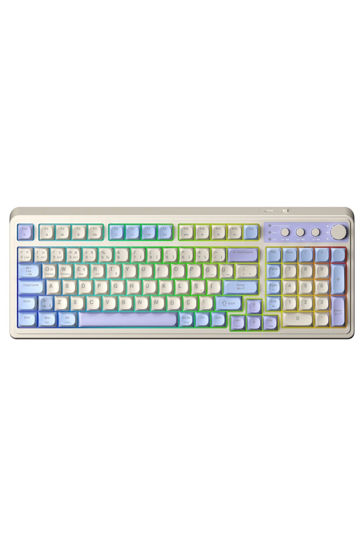 Aula S99 Retro RGB Gaming 3 Modlu Bluetooth/2.4GHz/USB-C Kablosuz Makrolu Türkçe Q Klavye Mavi