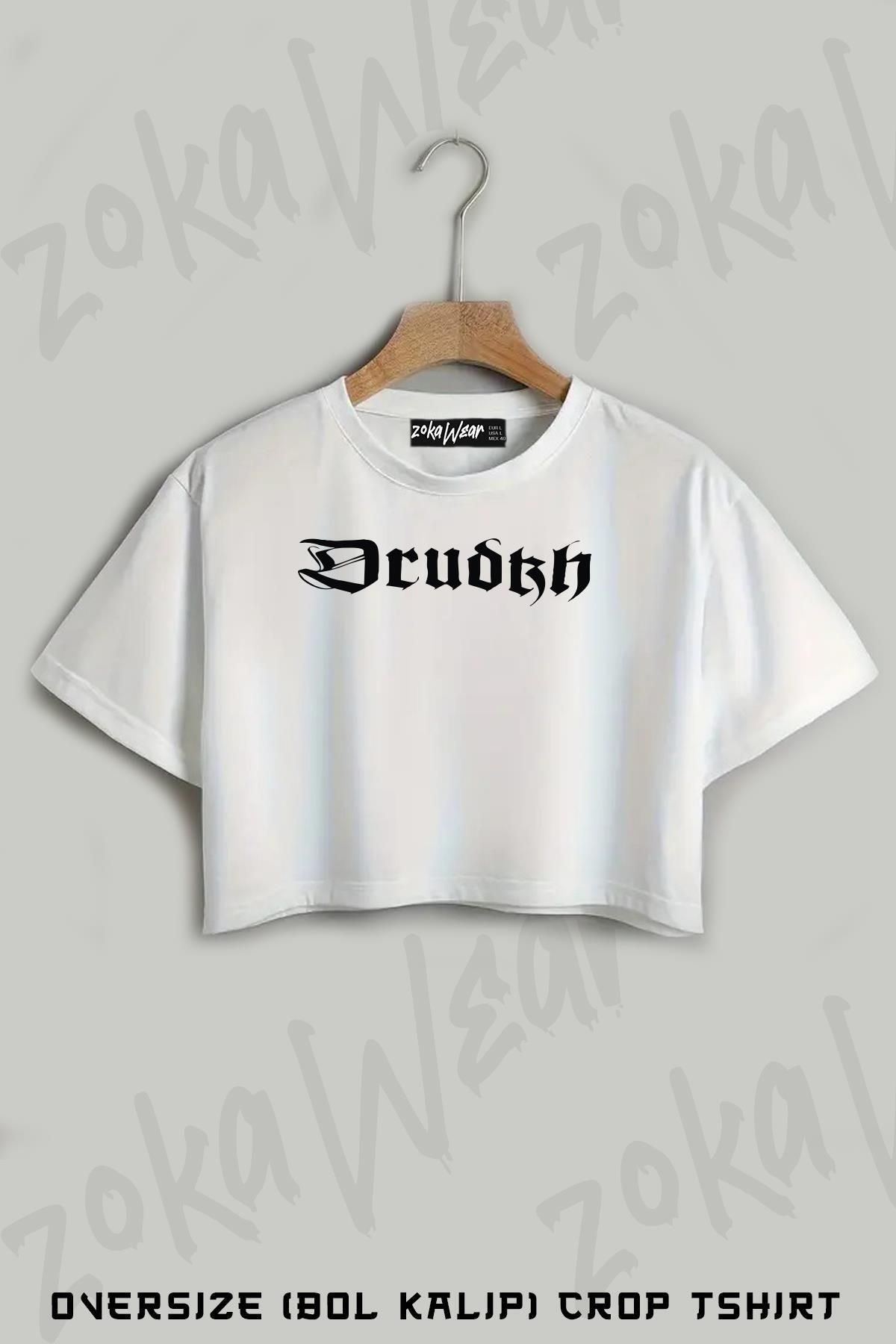 ZOKAWEAR Drudkh Logo Baskılı Oversize Crop T-Shirt