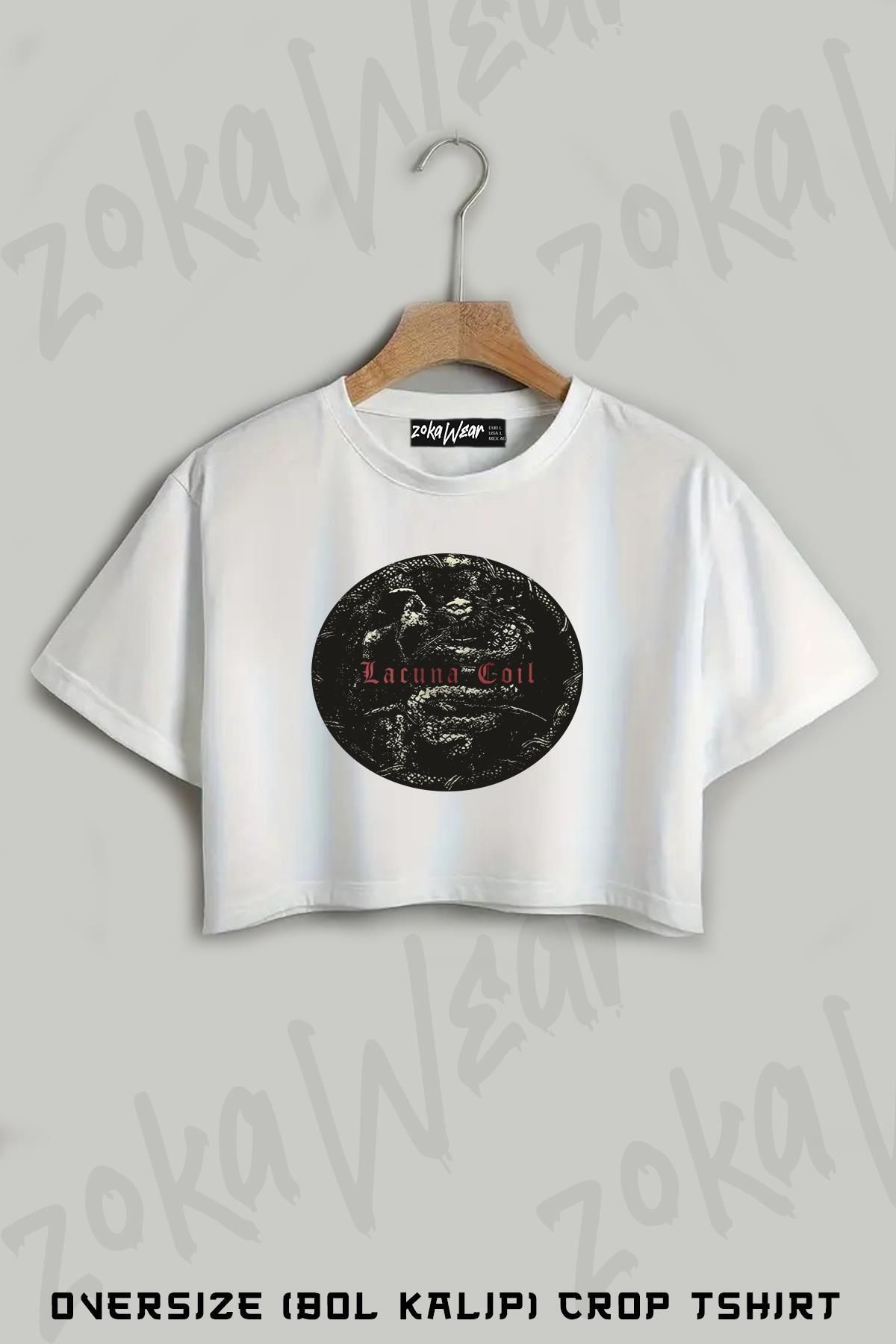 ZOKAWEAR Anima Lacuna Coil Baskılı Oversize Crop T-Shirt