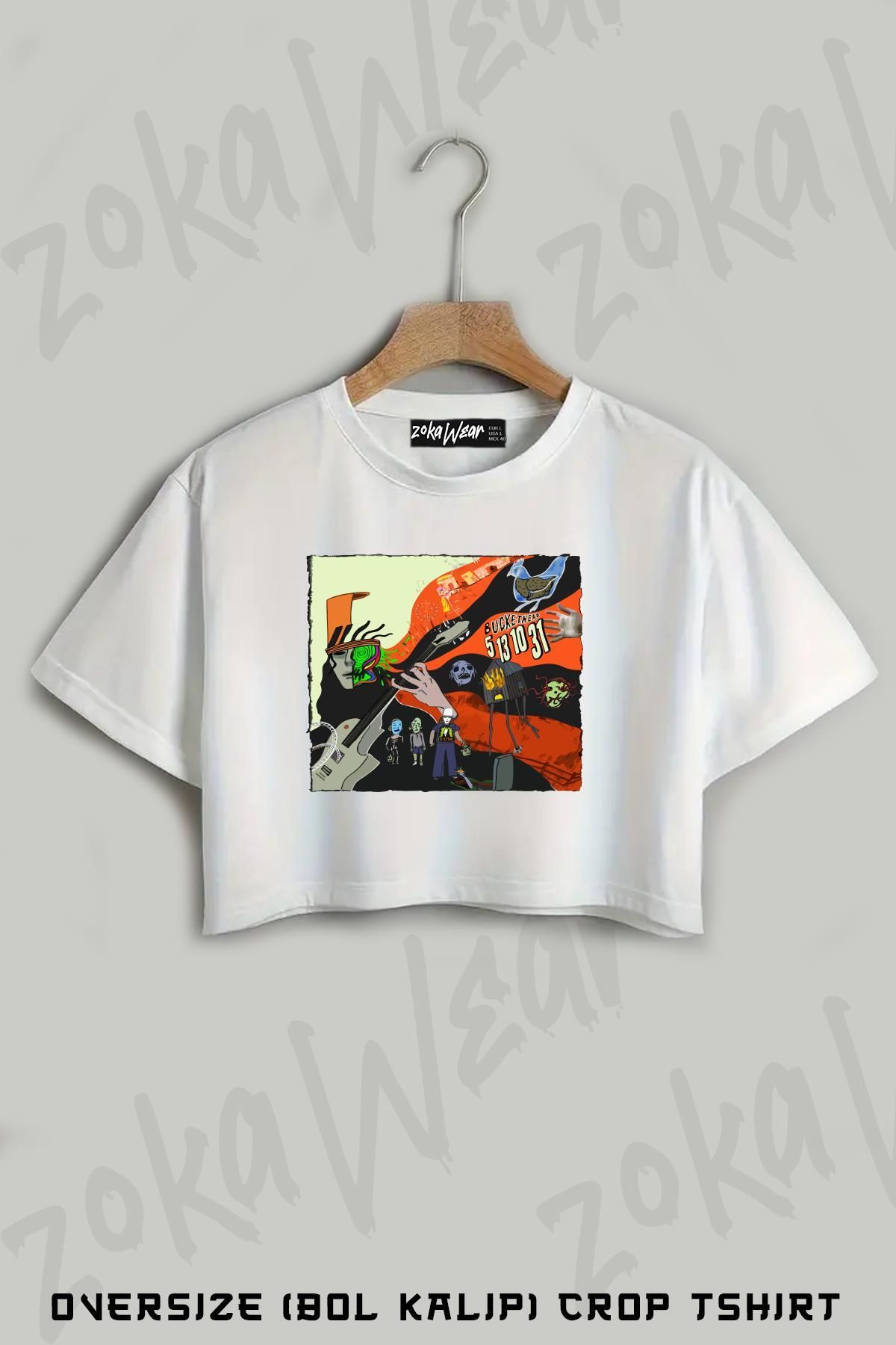 ZOKAWEAR Buckethead Özel Baskılı Oversize Crop T-Shirt