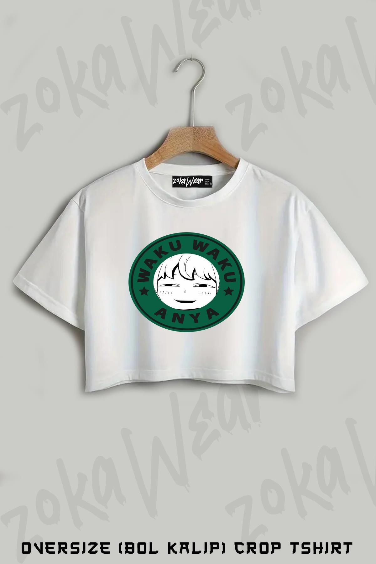 ZOKAWEAR Spy X Family Anya Forger (WAKU WAKU) Baskılı Oversize Crop T-Shirt