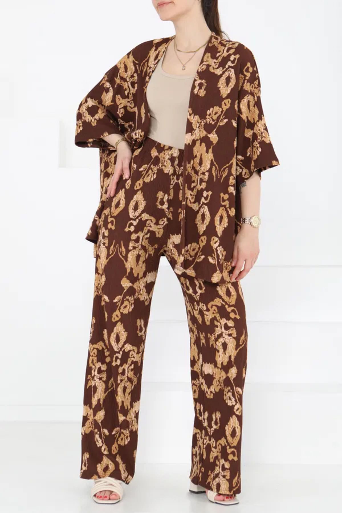 Butik Desenli Kimono Takım
