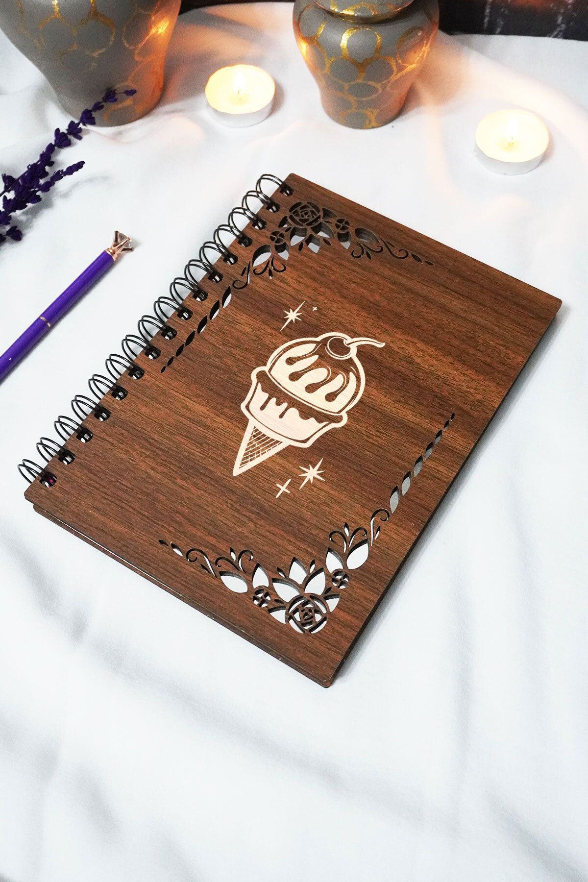 markcat Dondurma Ahşap Kapaklı Defter - Çizgili Defter - 60 yaprak (120 sayfa) - A5 15x21 cm