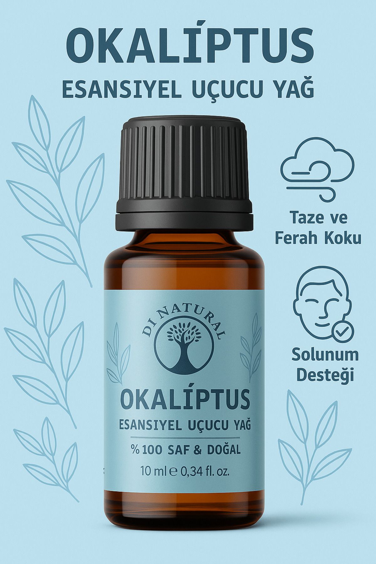 di naturel Okaliptus Yağ %100 Saf Doğal Esans Buhurdanlık Difüzör Oda Esansı 10 ml