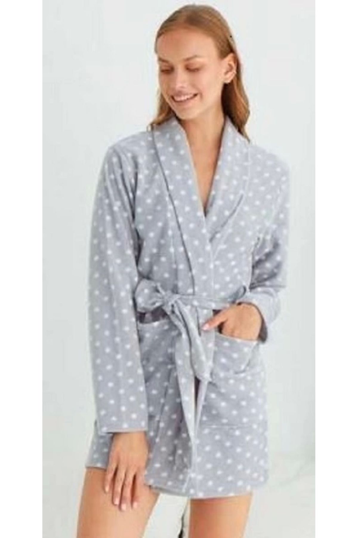 Modafiks Estiva 23351 Puantiyeli Polar Sabahlık - Gri - XL