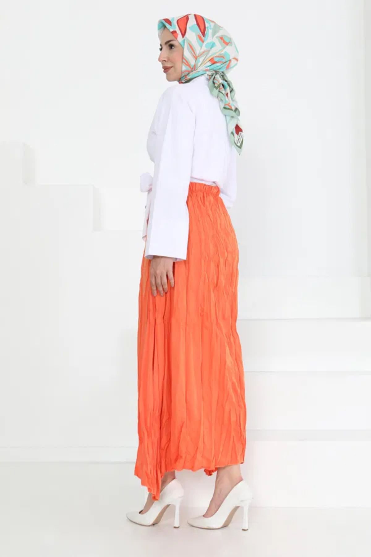 Butik Beli Lastikli Kırışık Etek