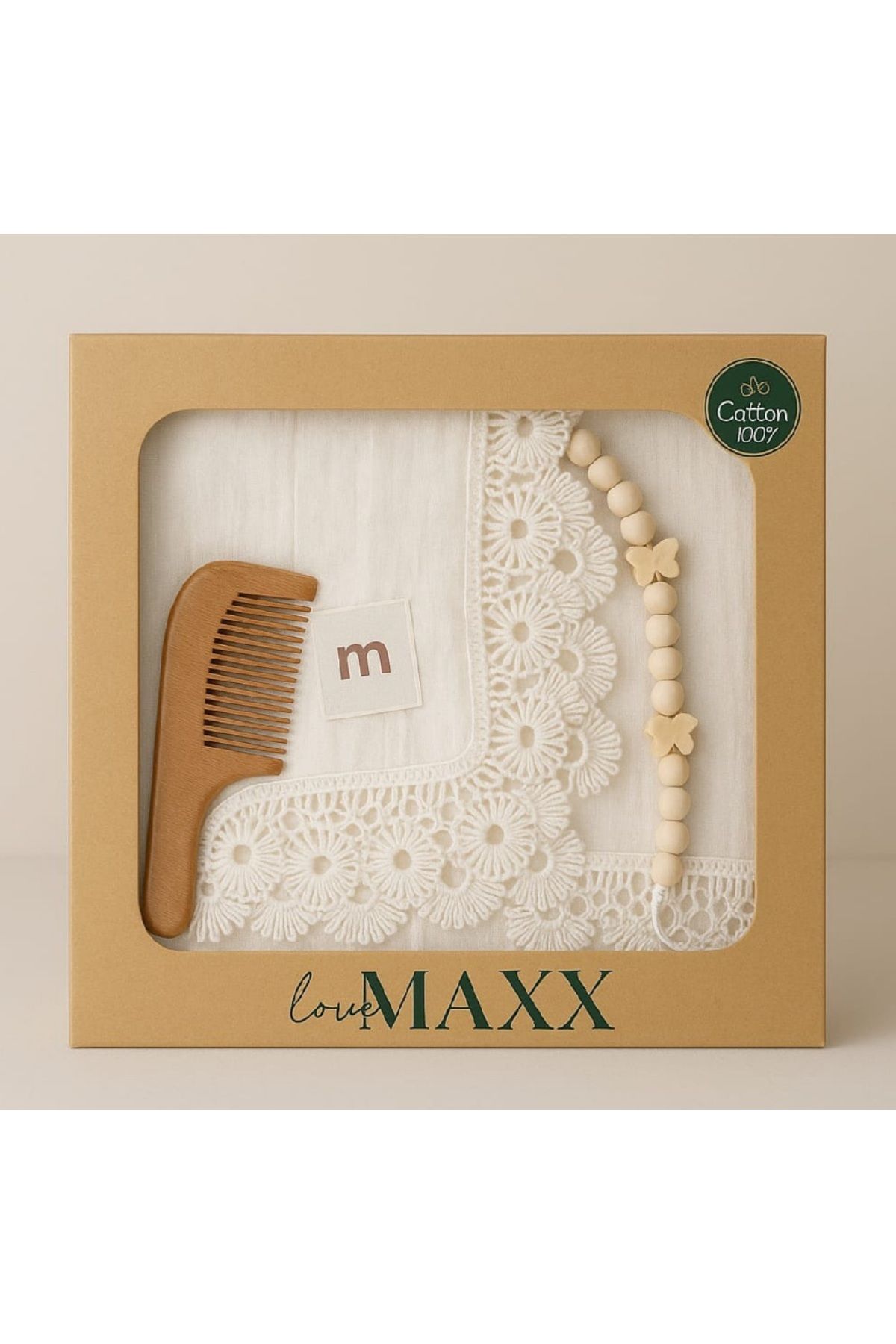 LOVE MAXX %100 Pamuklu Müslin Battaniye,Tarak ve Emzik Askısı Hediyelik Kutulu Ürün