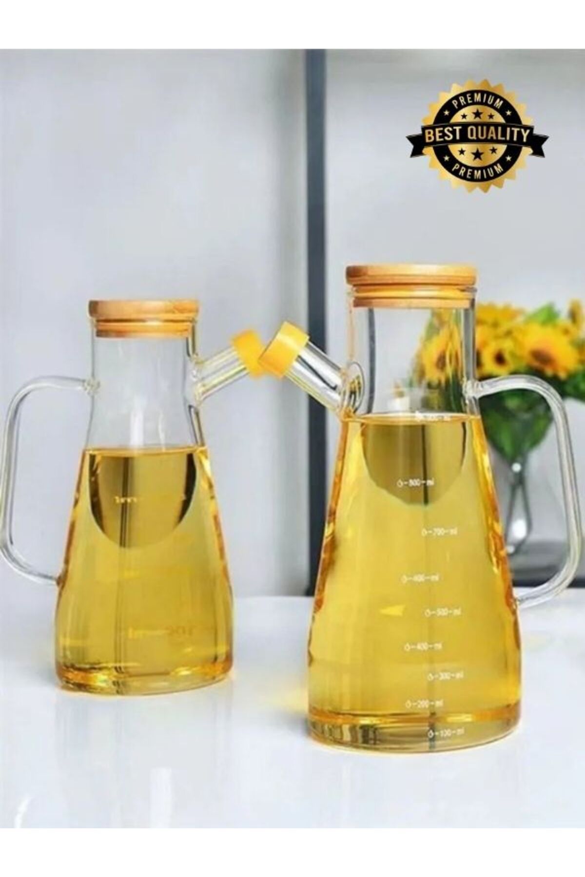 prokitchen 2 Adet Borosilikat Cam 900ml Yağdanlık 2 Adet Yağdanlık
