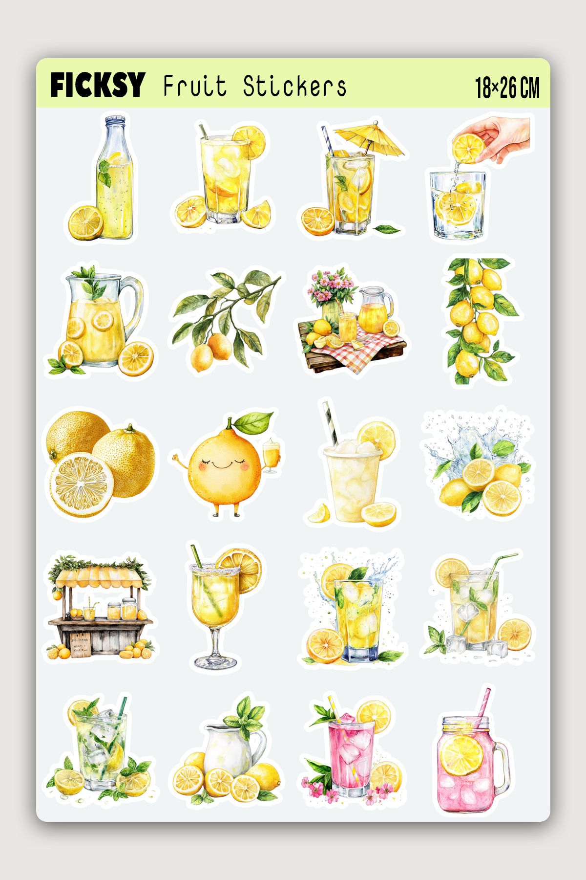 Ficksy Limonata Sticker Seti - 20 Adet Limon Etiket Çıkartma