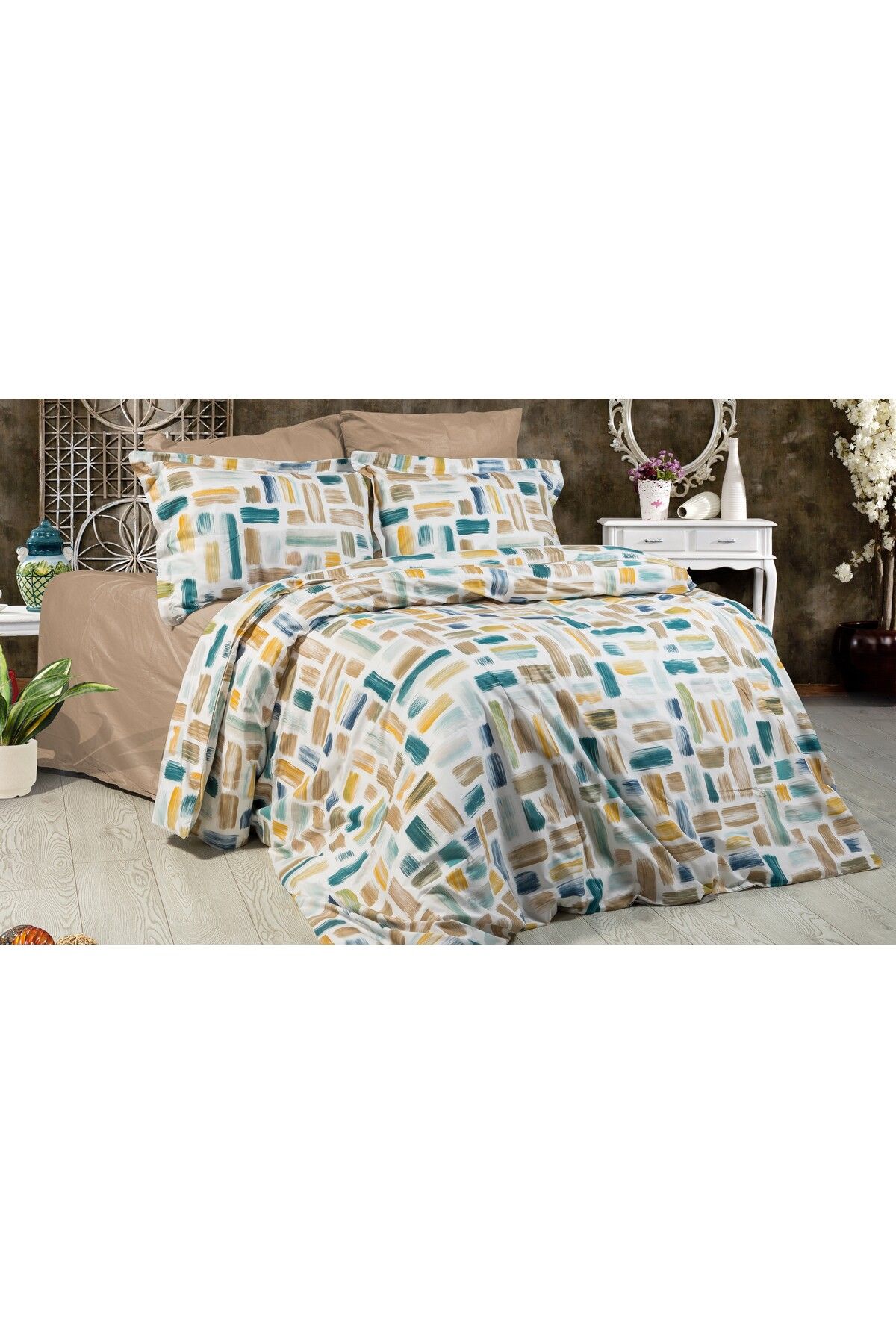 pınarhome collectıon PINAR HOME COLLECTION ÇİFT KİŞİLİK NEVRESİM SETİ 100% PAMUK (200X220 NEVRESİM+2 ADET YASTIK KILIFI)