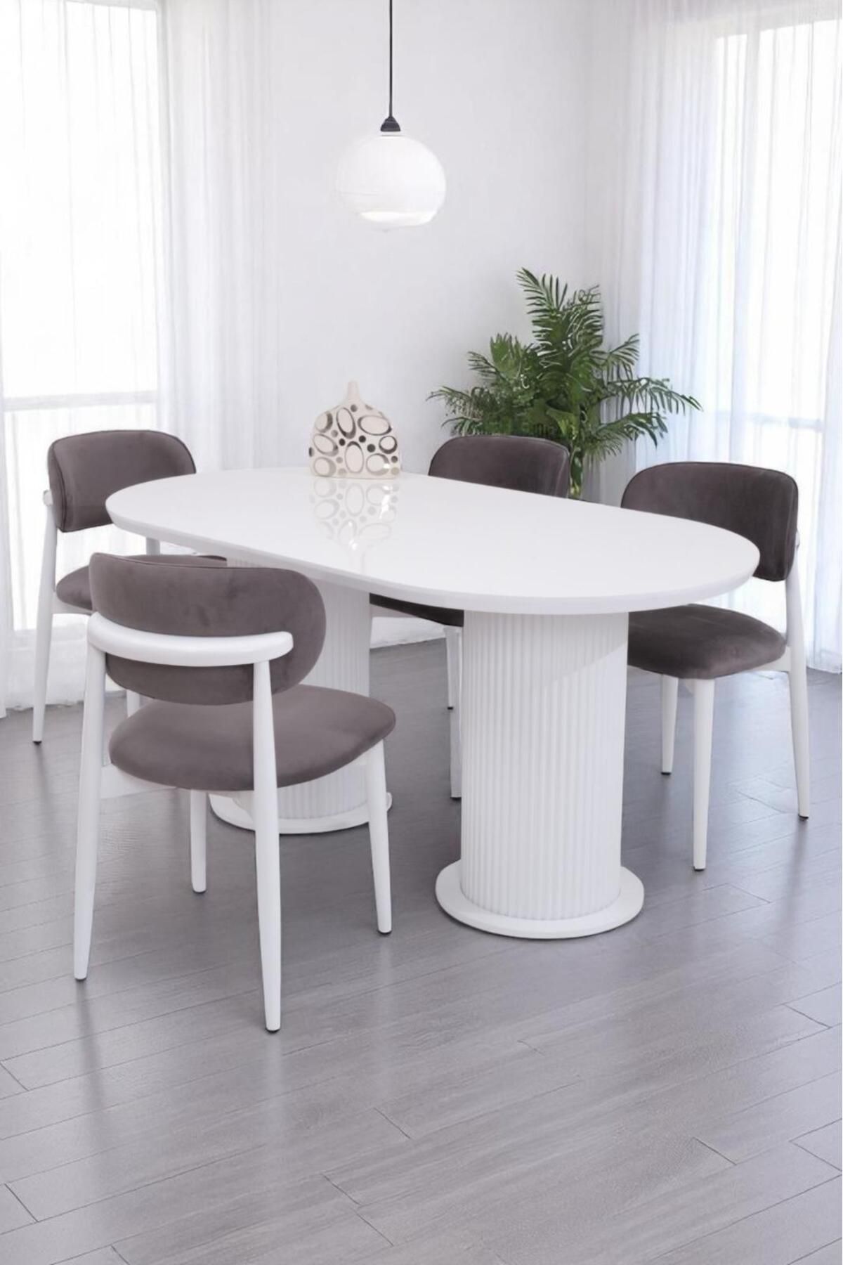 Erezogulları Mobilya Bohem Norte Lak Panel Sabit Yemek Masa Sandalye Takımı 90x160cm