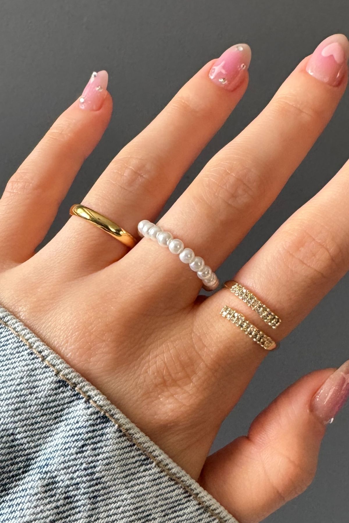 H&E DESIGN Kadın 3'lü Gold Zirkon Taşlı Modern Ayarlanabilir Premium Yüzük Seti