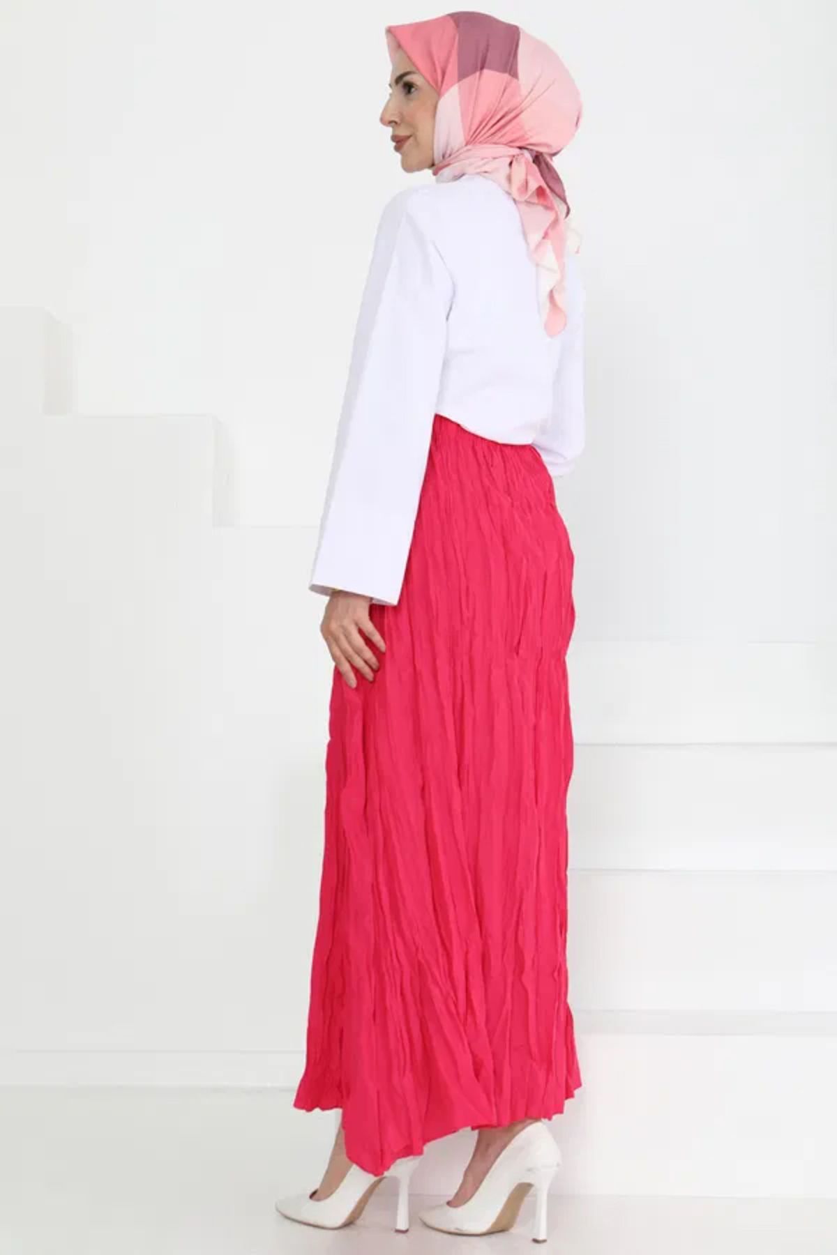 Butik Beli Lastikli Kırışık Etek