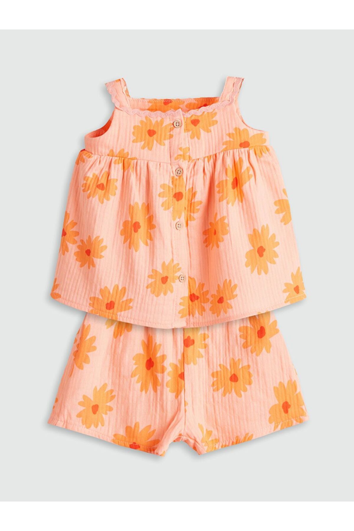LC Waikiki LCW baby Çiçekli Kız Bebek Müslin Bluz ve Şort 2'li