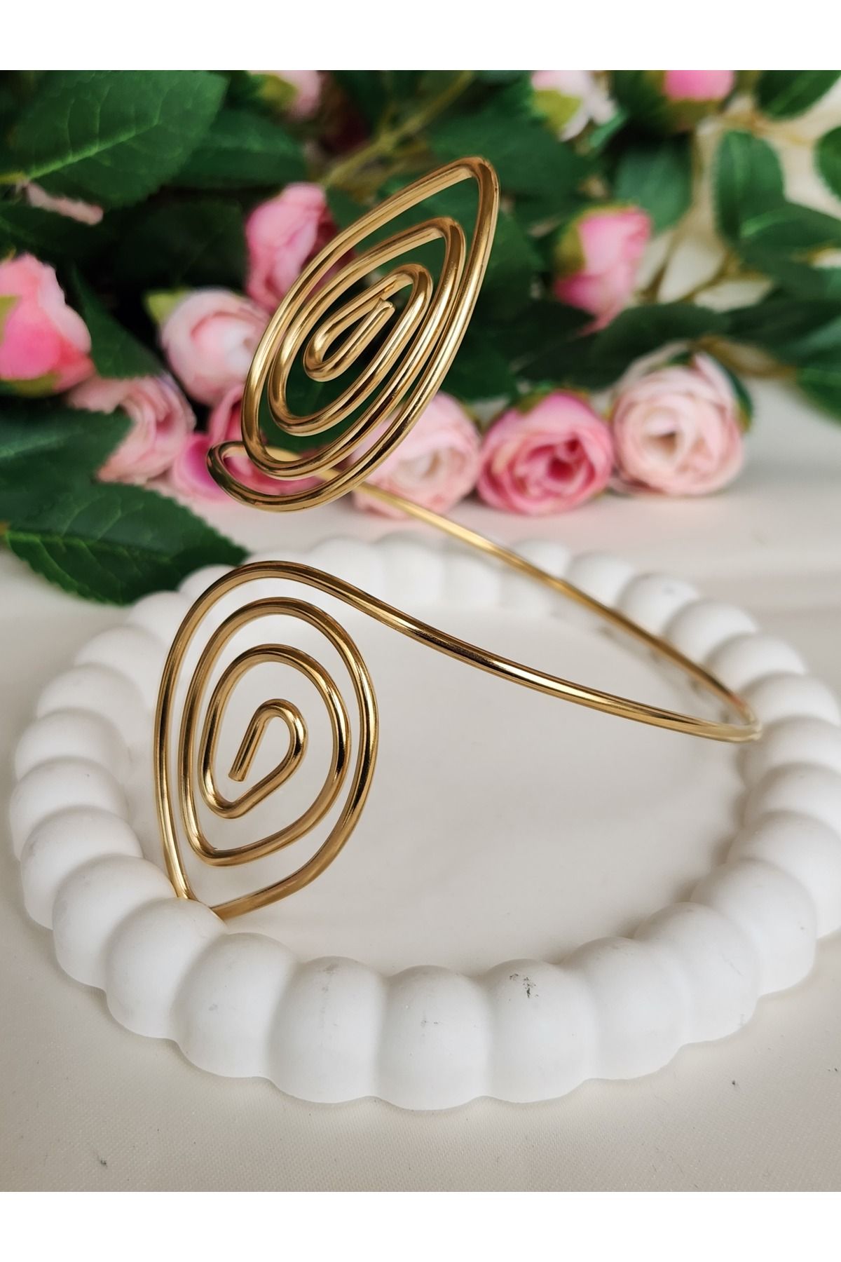 GIHANDMADE Gözyaşı Spiral Üst Kol ve Pazu Bilekliği – Altın & Gümüş Renk Seçenekli, Açık Tel Tasarım