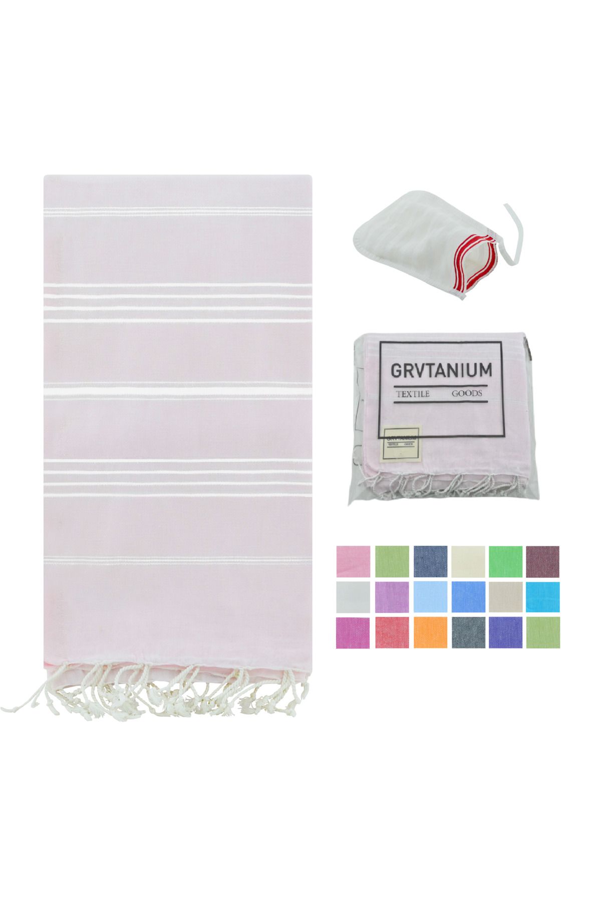 HitDukkan GRVTANIUM Açık Pembe %100 Pamuk 180x100cm Püsküllü Banyo,Plaj,Hamam Havlusu Kese Hediyeli M2