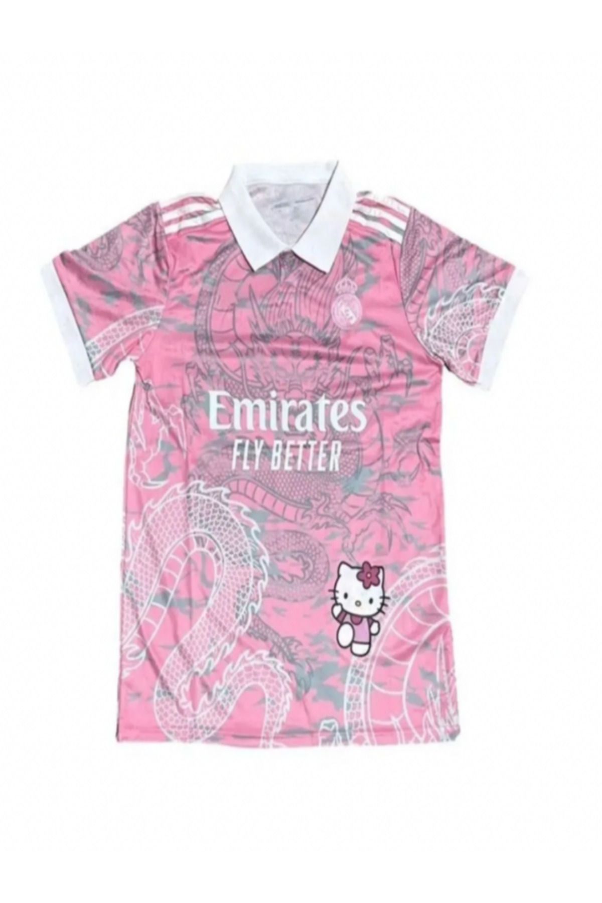 Minga London Pembe Unisex Kitty Madrid Dragon Jersey Siyah Düğmeli Yaka T-shirt -Minga London