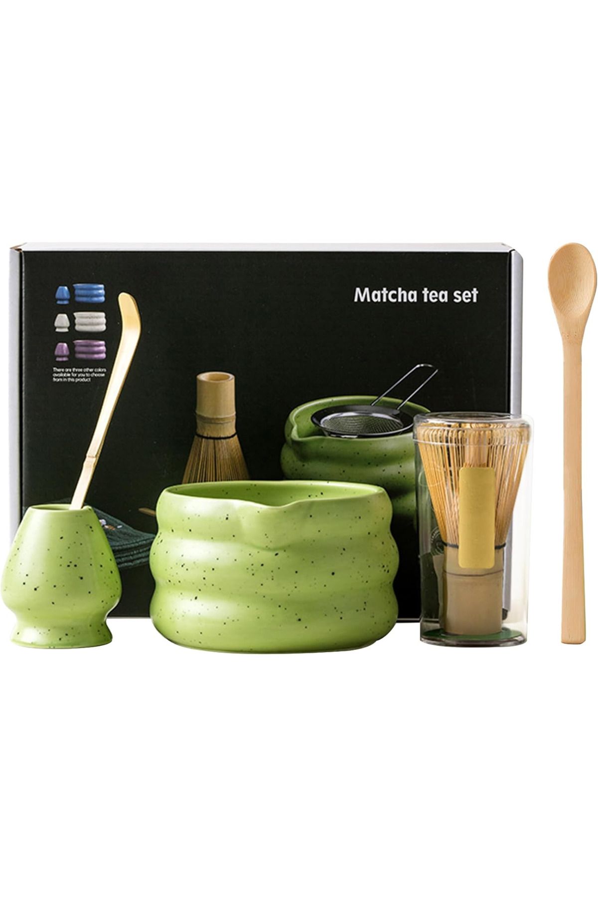 NIDEEN Seremoniye Uygun 5 Parça Matcha Seti Bambu Çırpıcı, Seramik Kase ve Kaşık ile Çay Ritüeli