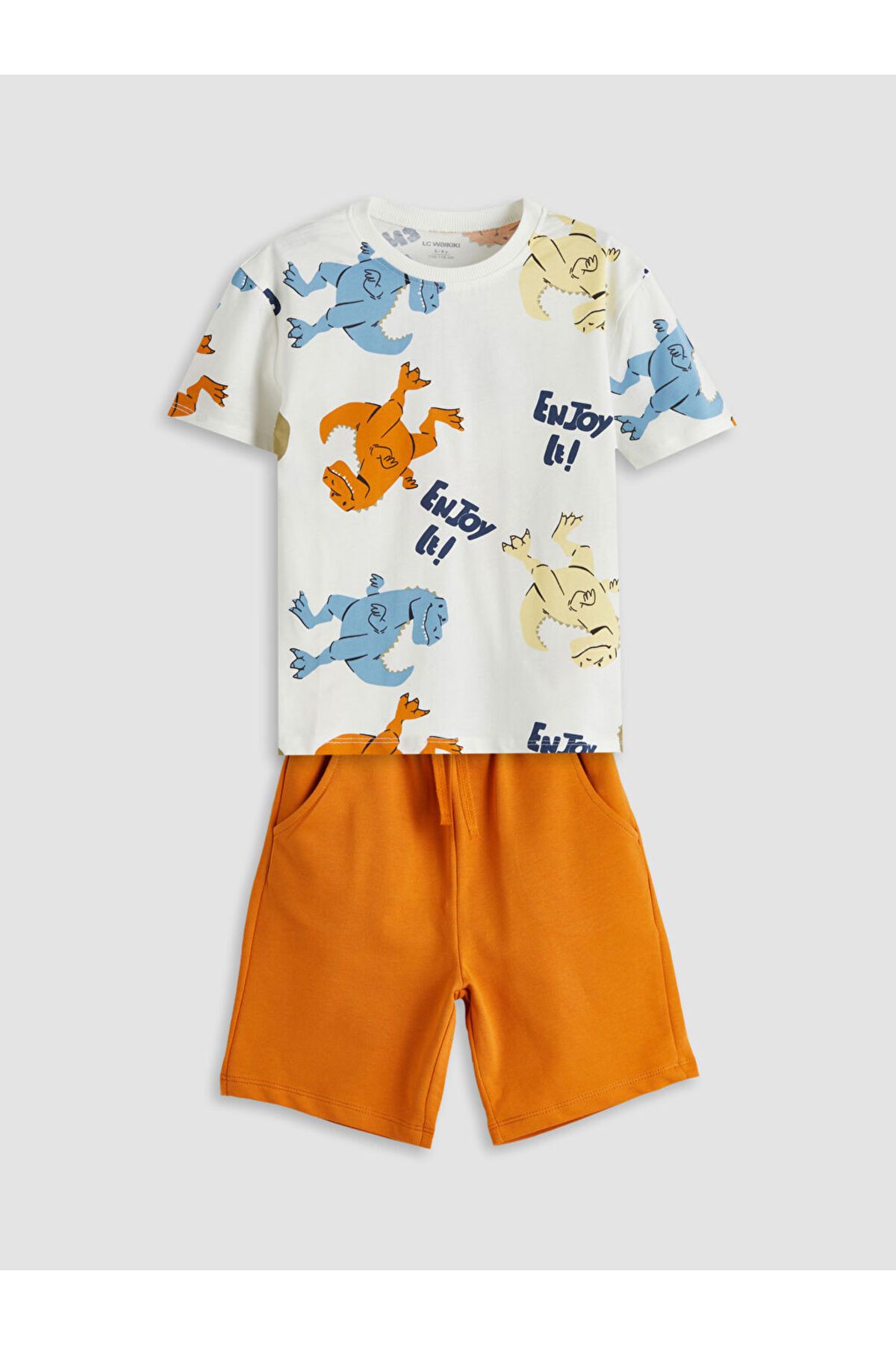LC Waikiki Yeni Sezon Dinozor Baskili Erkek Cocuk Tisort ve Sort 2'li - S5OC36Z1