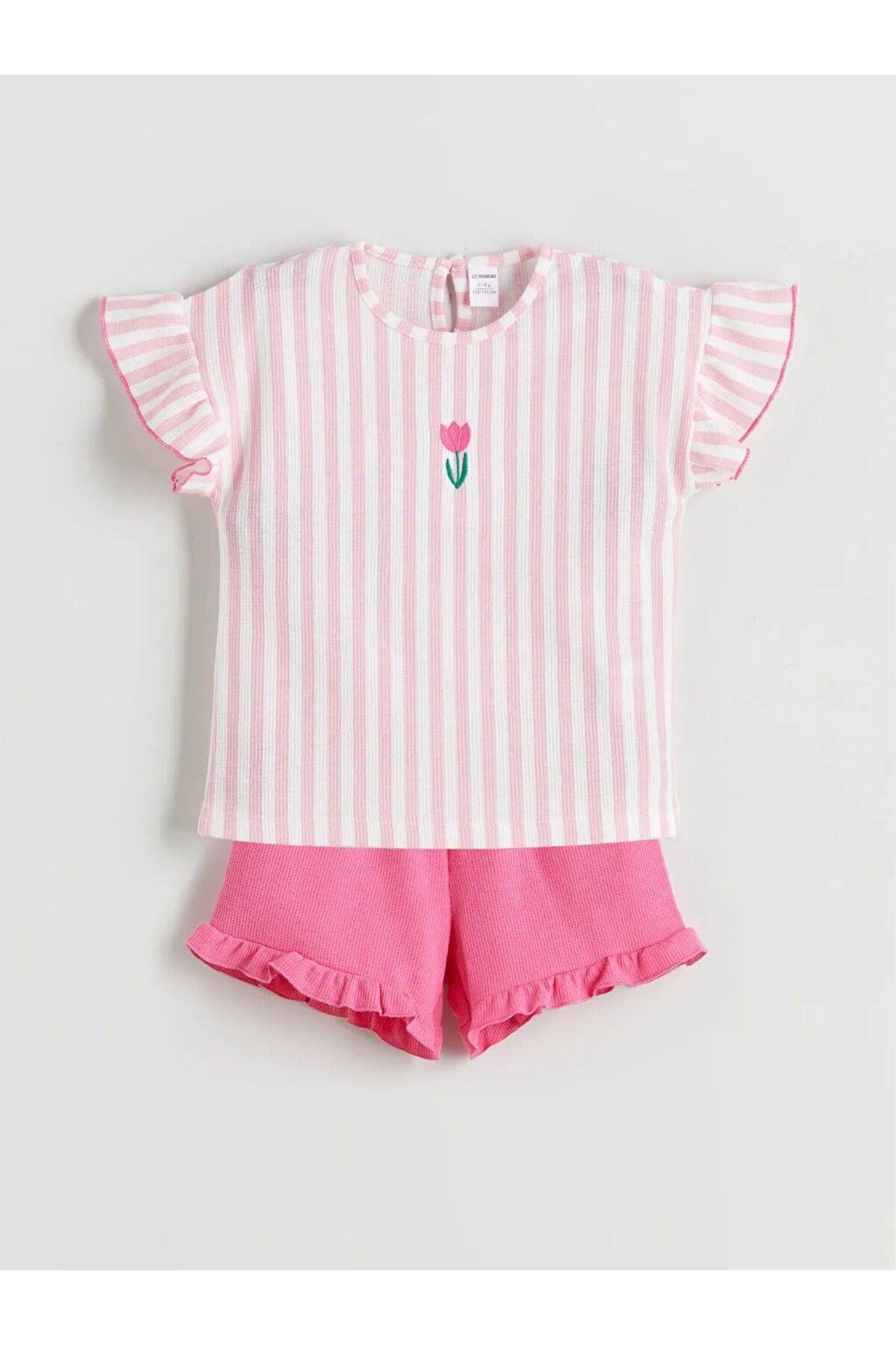 LC Waikiki Pembe Çiçekli Kız Çocuk Tişört ve Şort 2'liS5PE72Z1