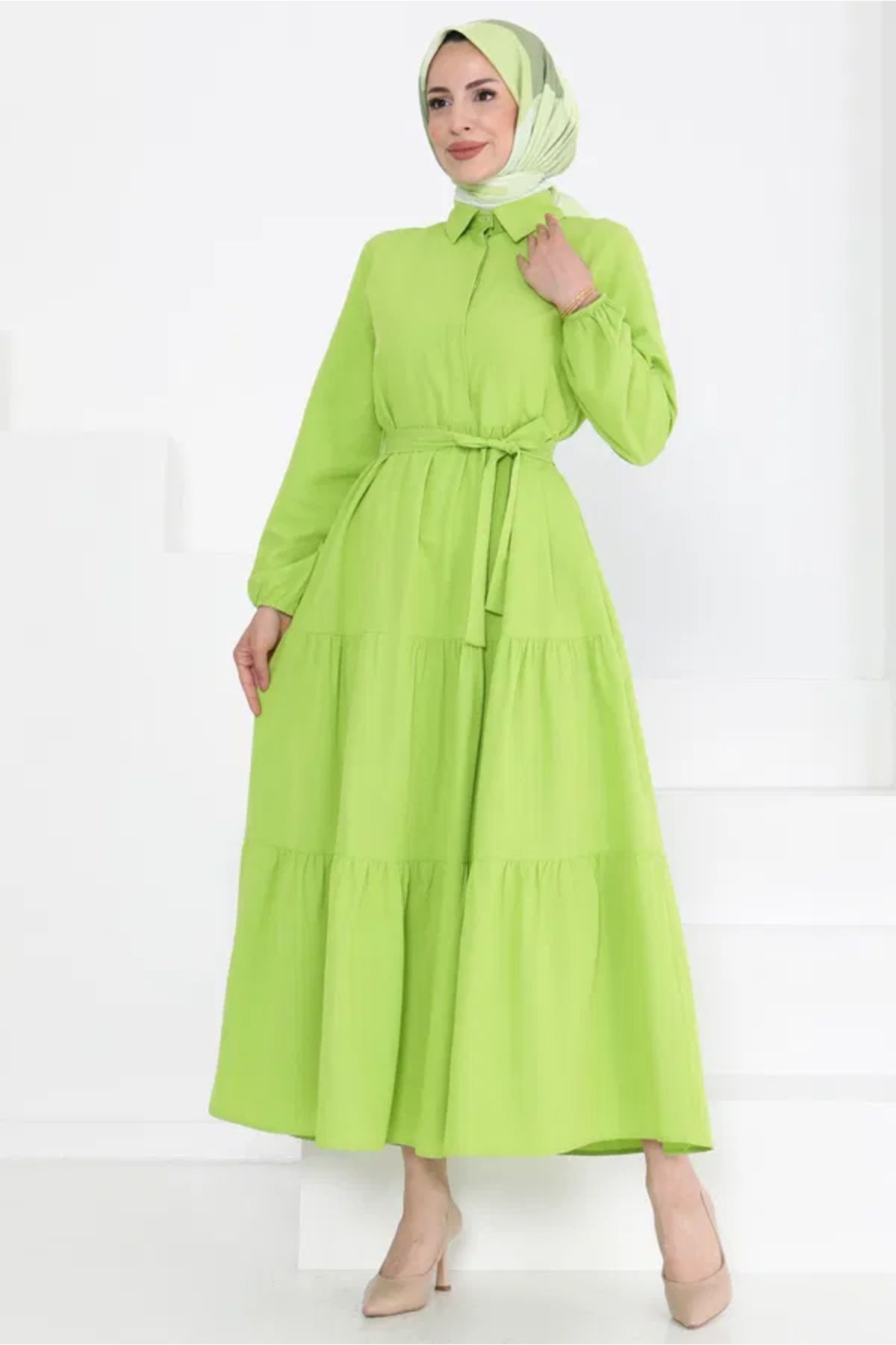 Butik Kuşaklı Kat Kat Elbise