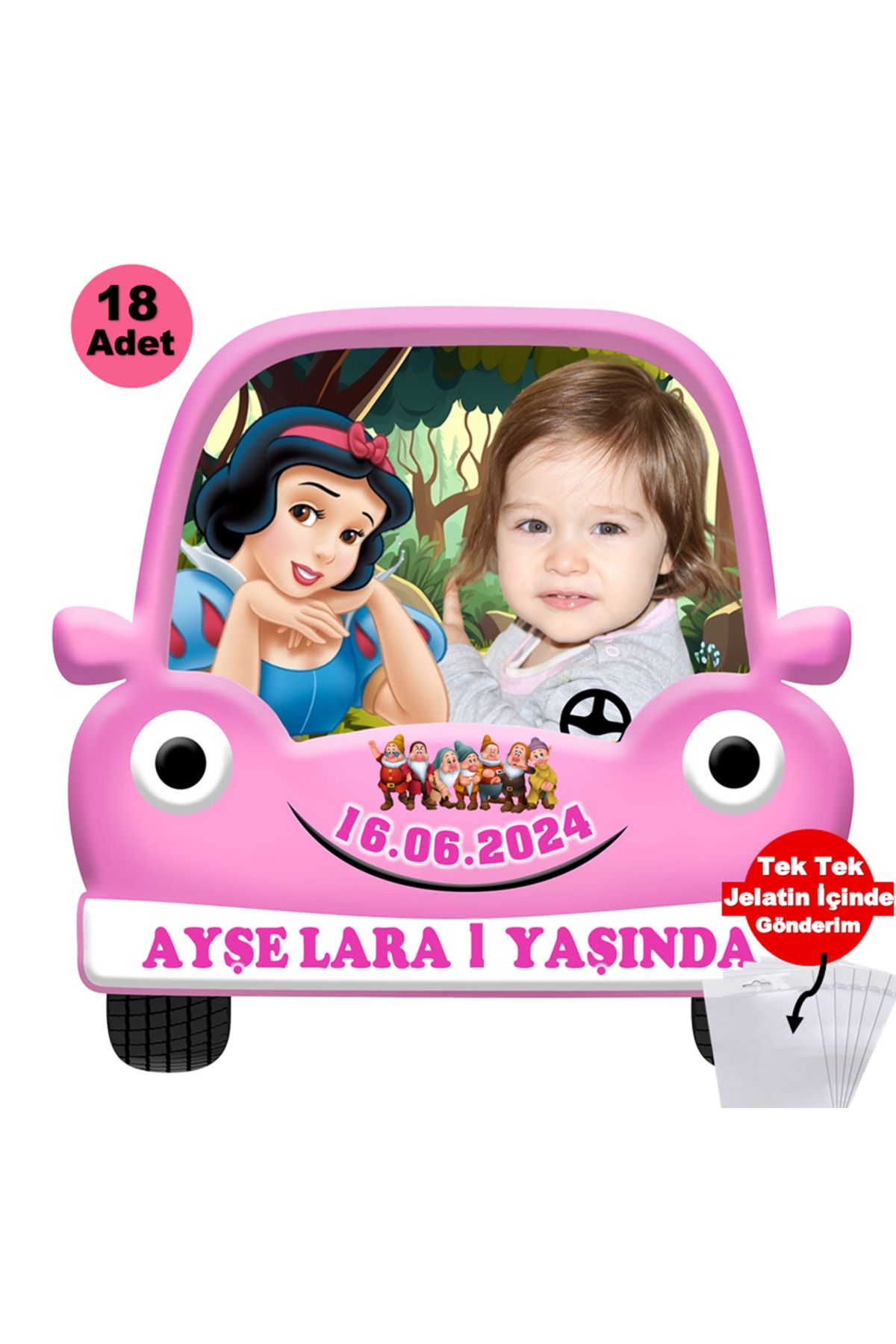 Elara Tasarım 1 Yaş 18 Adet Pamuk Prenses Fotoğraflı Kişiye özel Doğum Günü Magnet Hediye Poşetli Gönderilir.