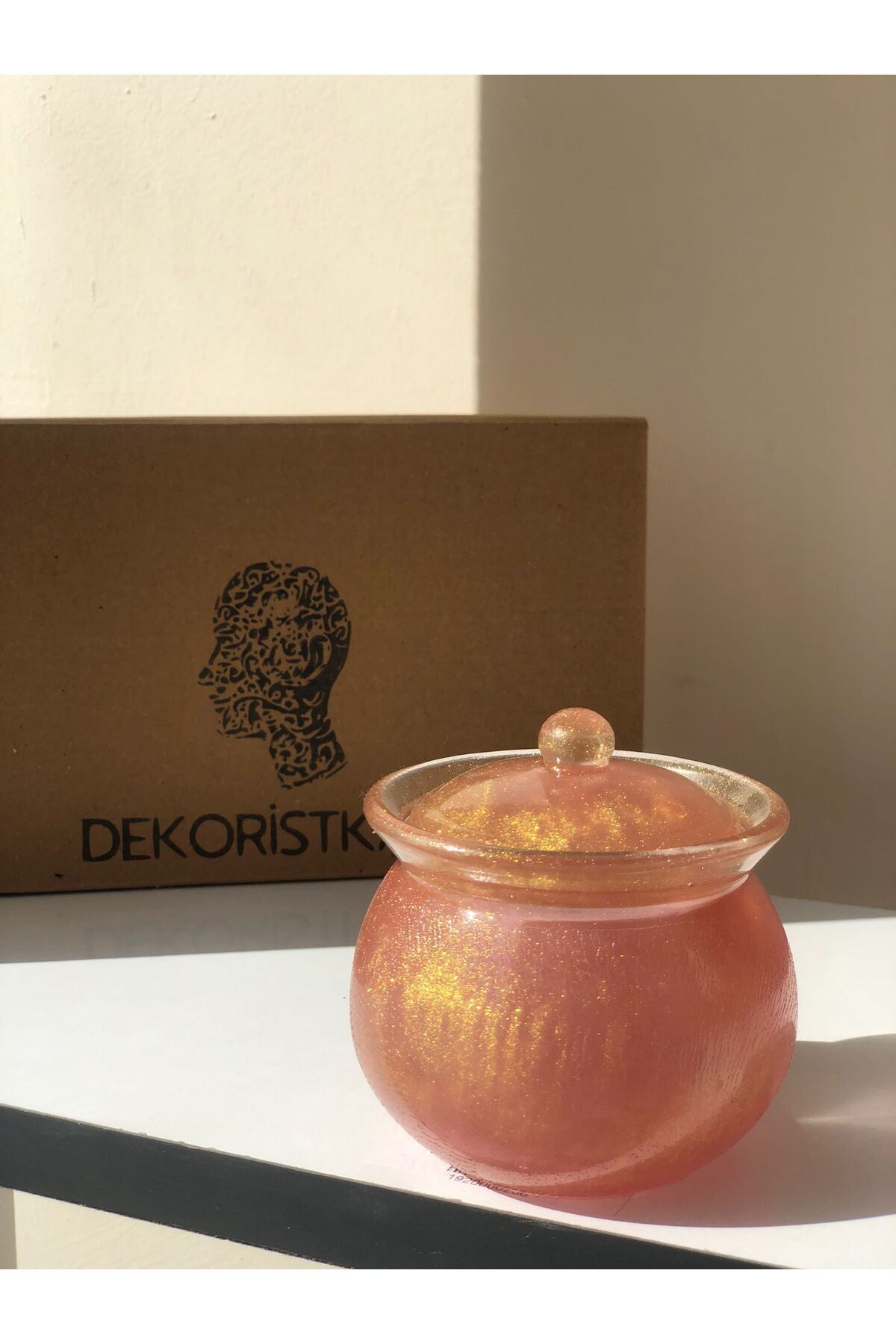 SerenityHaven Marbelite Kapaklı Çömlek Vazo / Mumluk / Dekoratif Kap / Biblo