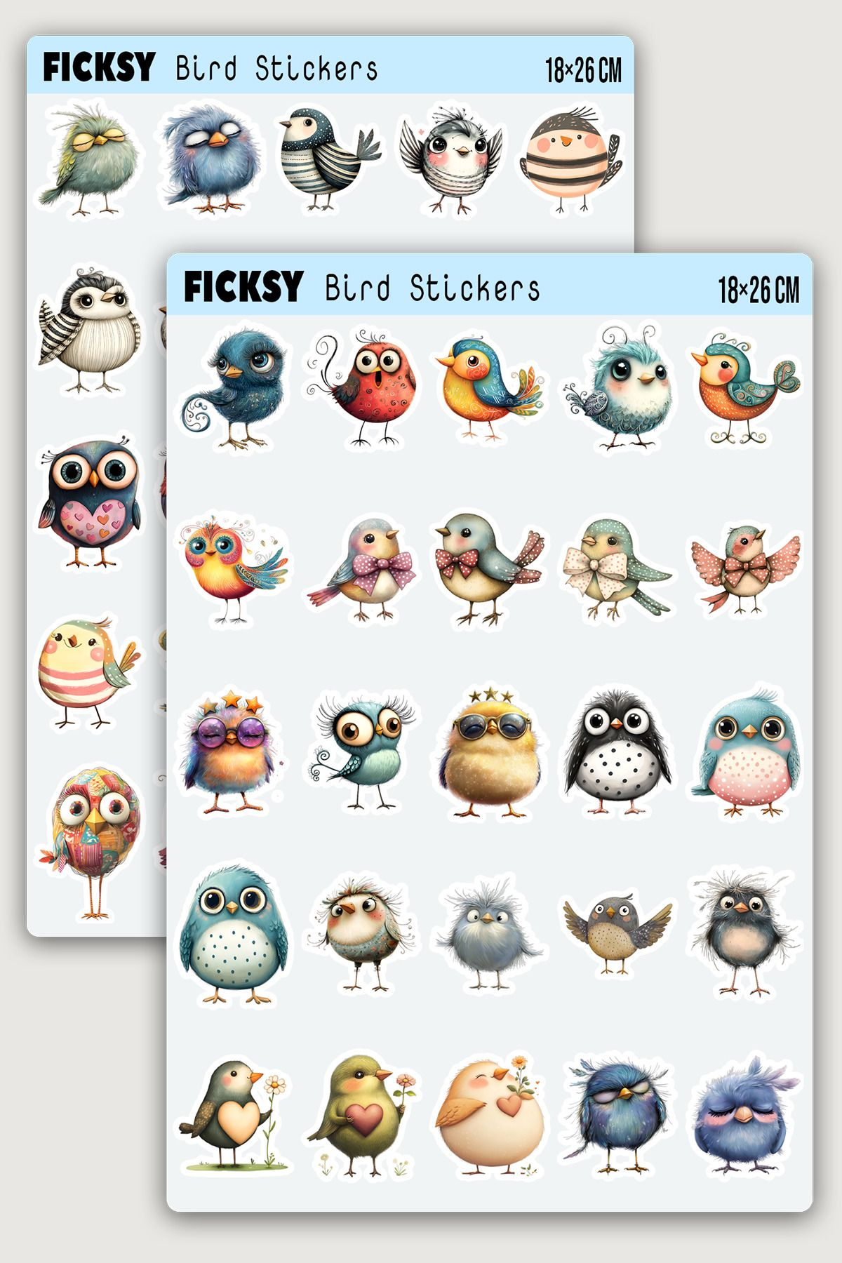 Ficksy Sevimli Kuş Sticker Seti - 50 Adet Etiket Çıkartma