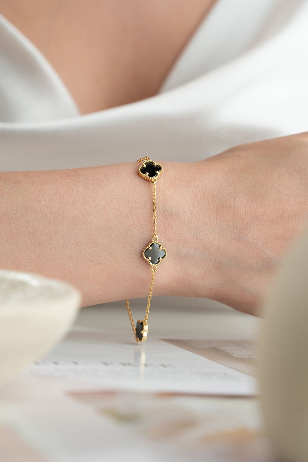 Silvano Jewelry 925 Ayar Gümüş Gold Yonca Bileklik