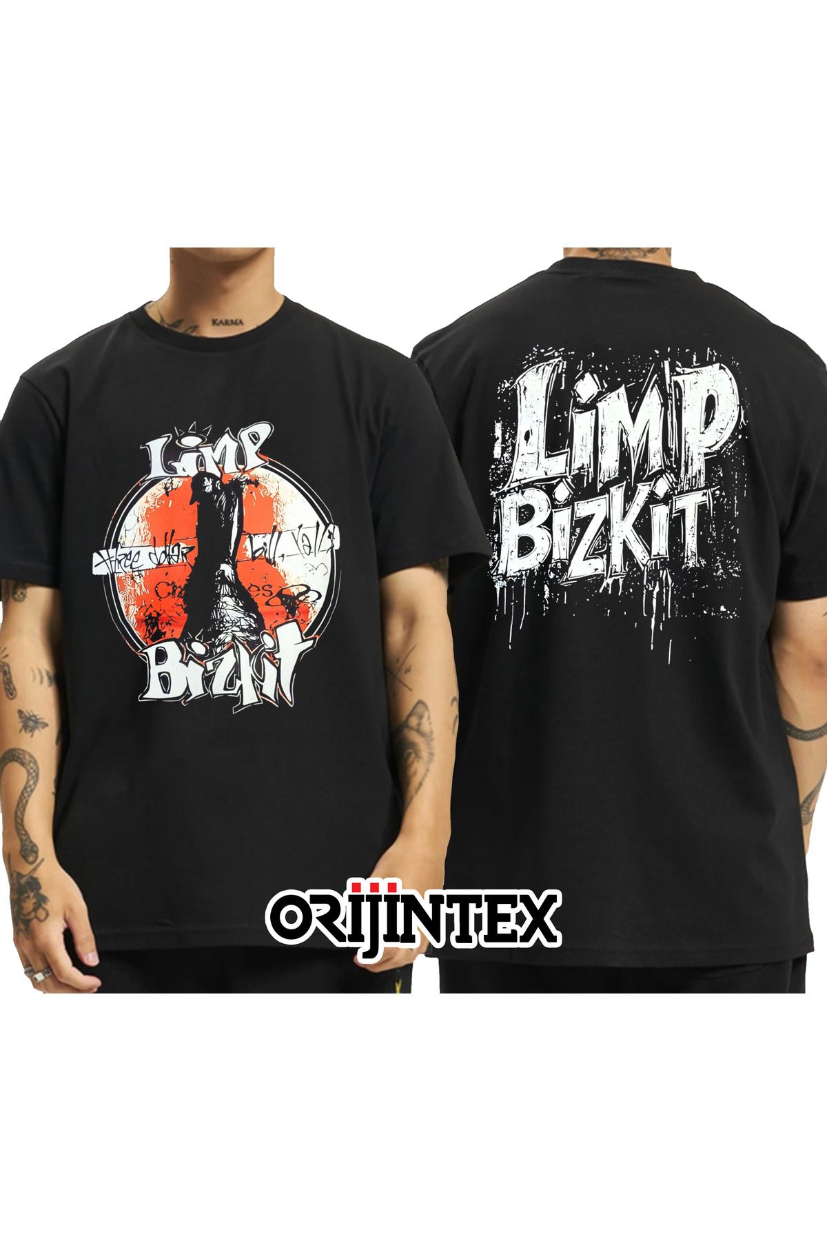 orijintex Limp Bizkit Three Dollar Bill Yall Ön Arka Baskılı Unisex Siyah Tshirt