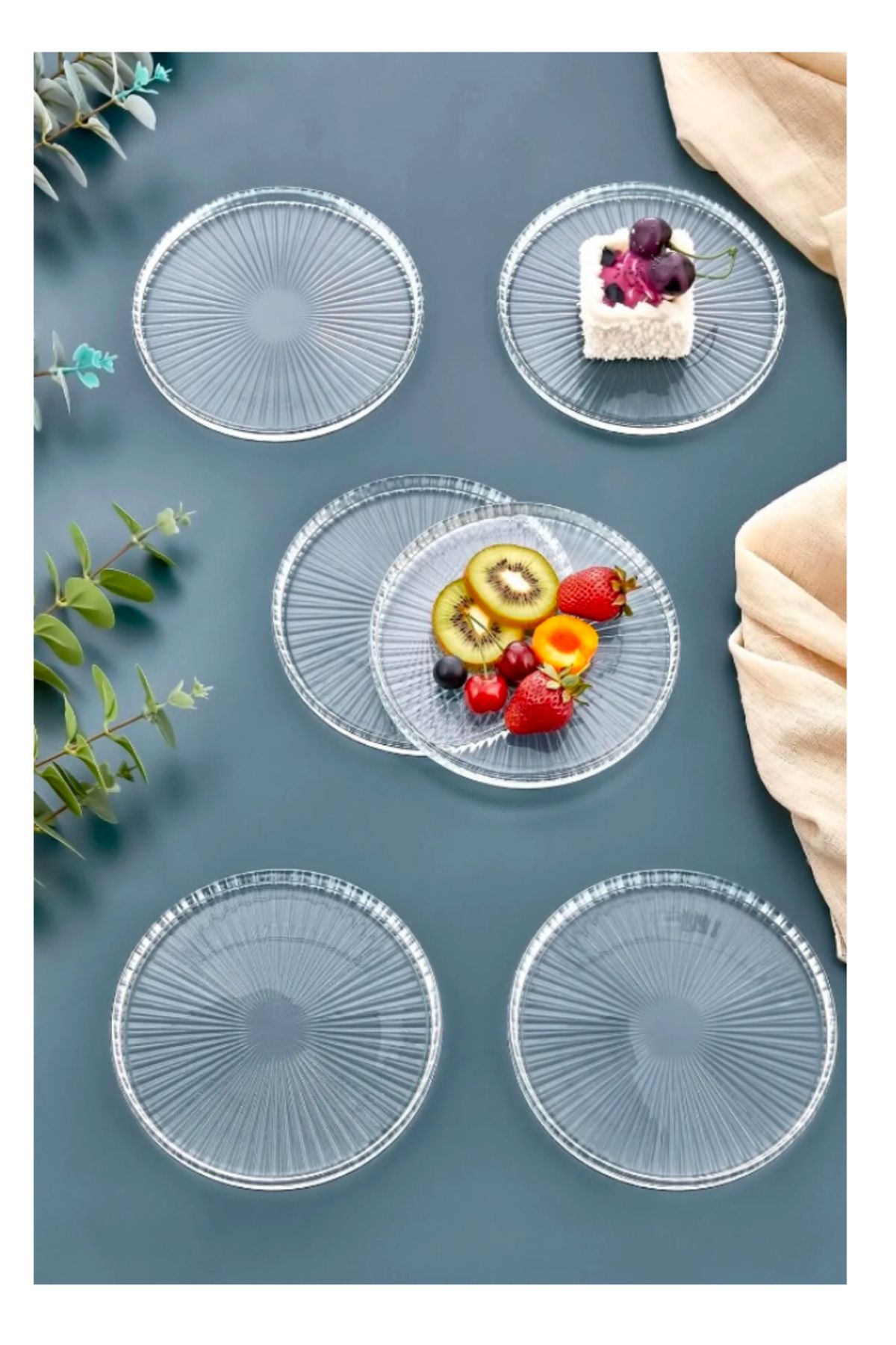 CeysHOME 6 lı Pasta Tabağı Seti - 6 Kişilik Lüks Cam Kek Pasta Takımı - Tatlı Tabağı (16CM)