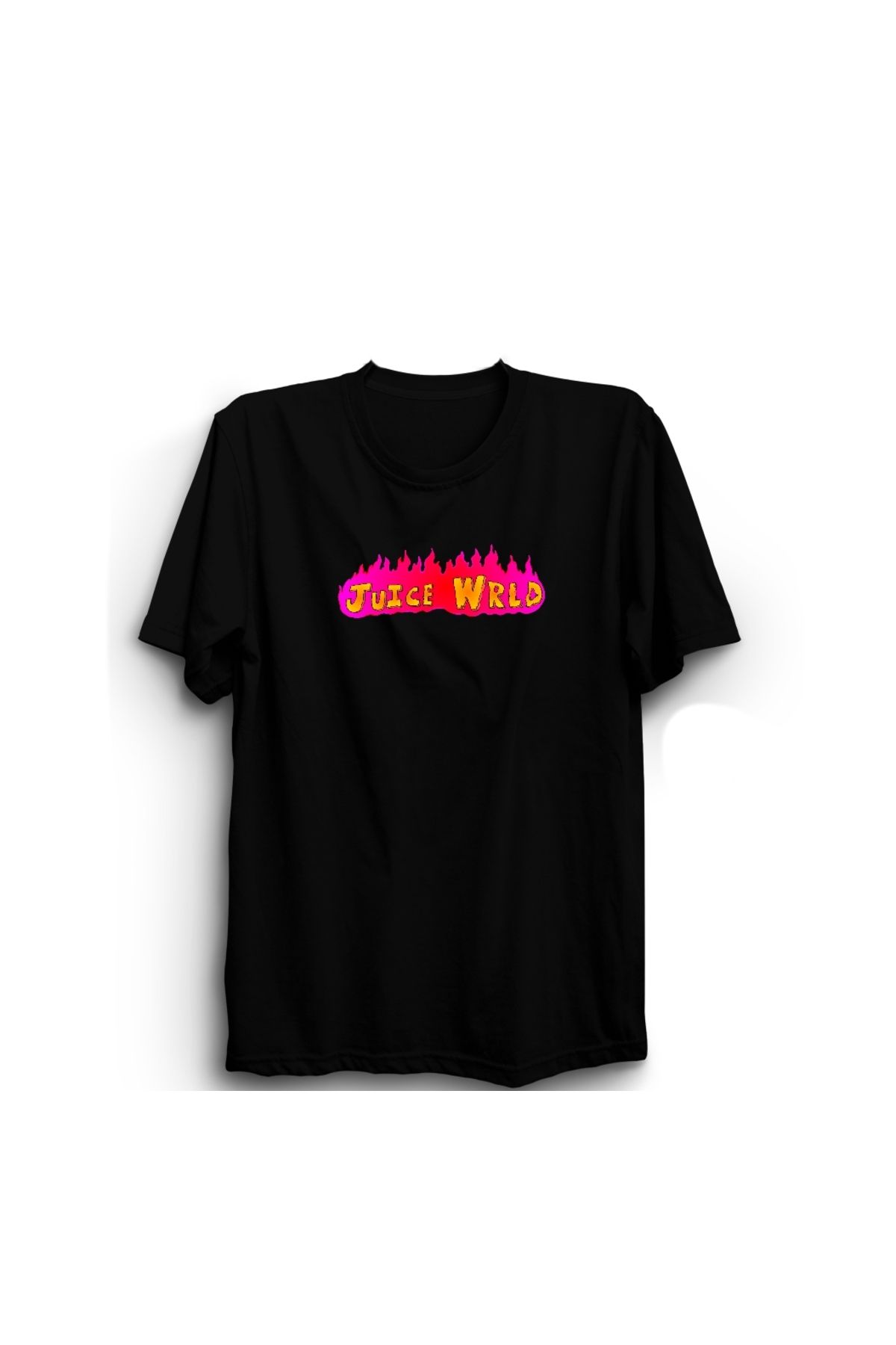 The Fame Juice Wrld, Rap Hiphop, Flame Baskılı %100 Pamuk Siyah Tişört
