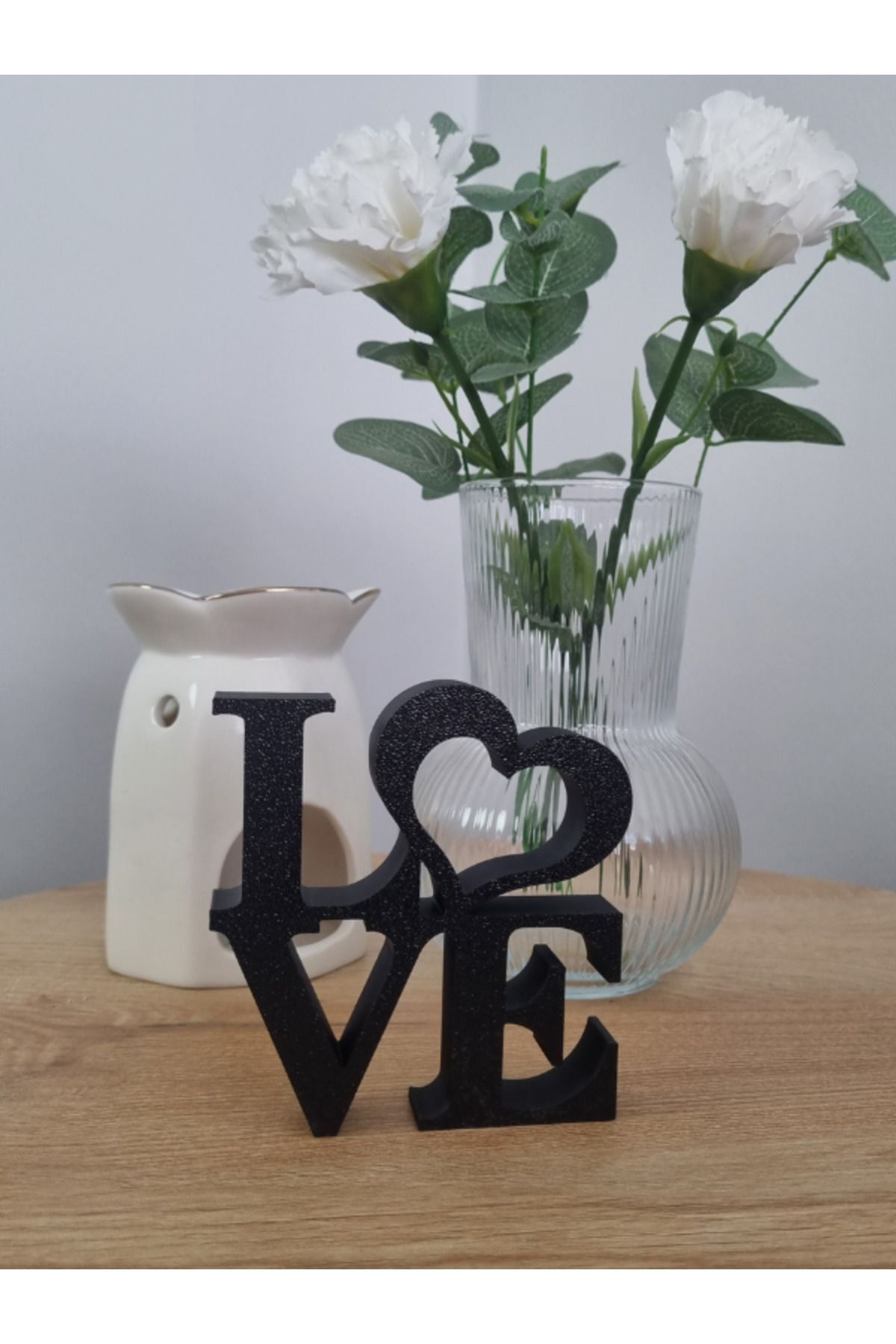 SerenityHaven Love Yazılı Dekoratif Biblo ve Masaüstü Dekor - Siyah 10 cm x 10 cm (Dörtgen)