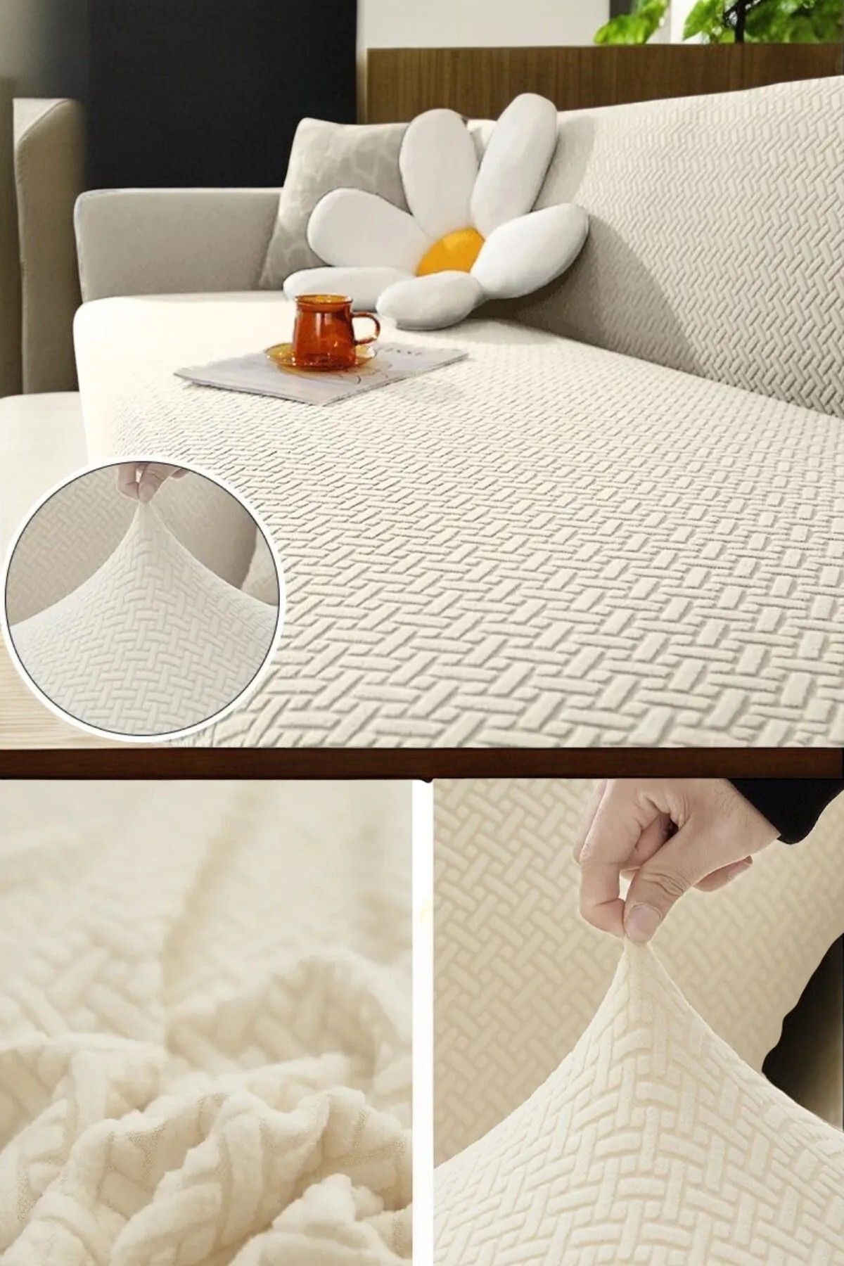 NEFİS HOME Tuğla Desen Koltuk Örtüsü Lastikli Kayma Yapmayan 3 Kişilik Kanepe Kılıfı 1 Adet