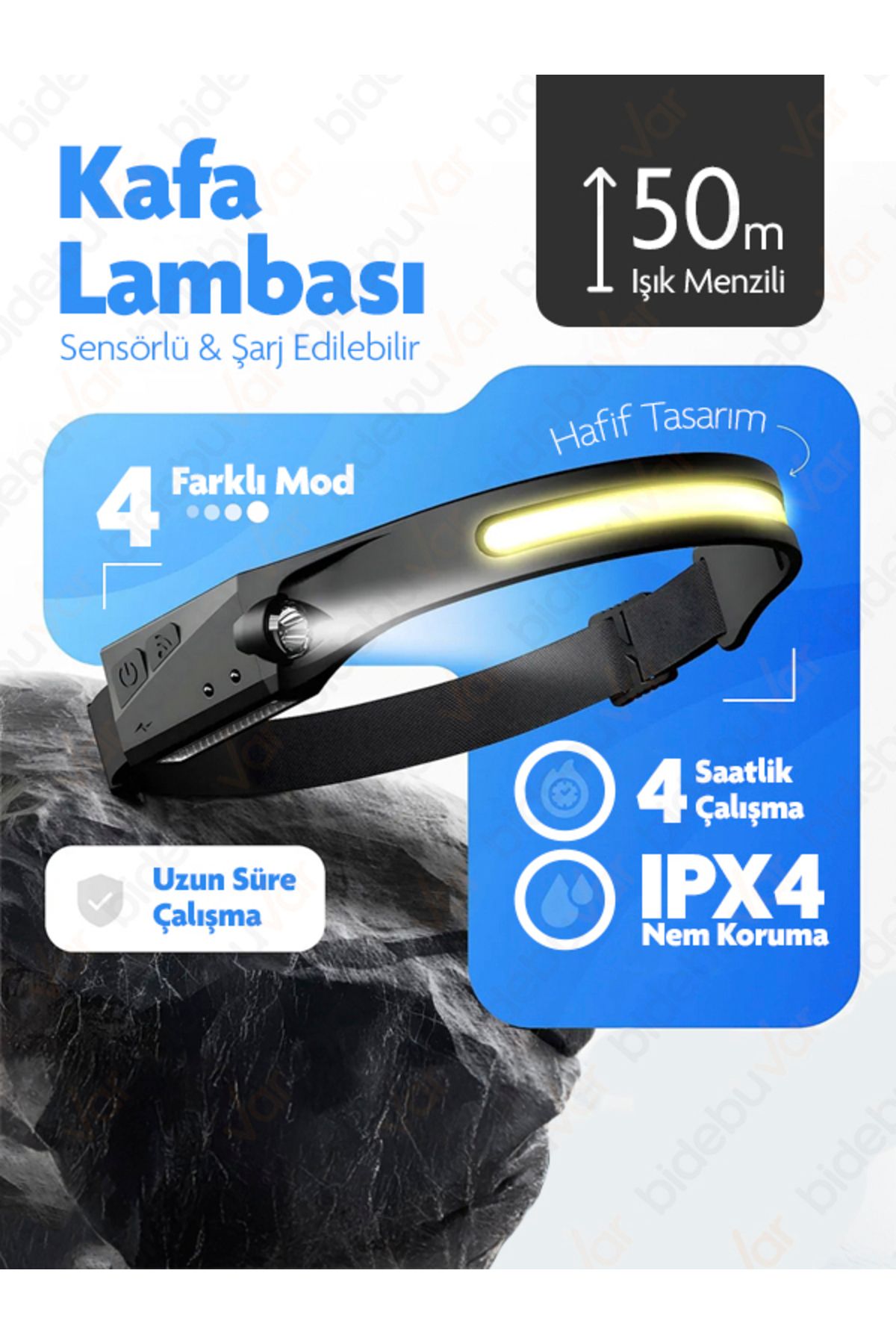 Demirhan Group Sensörlü LED Kafa Lambası – Eller Serbest, Güçlü Aydınlatma