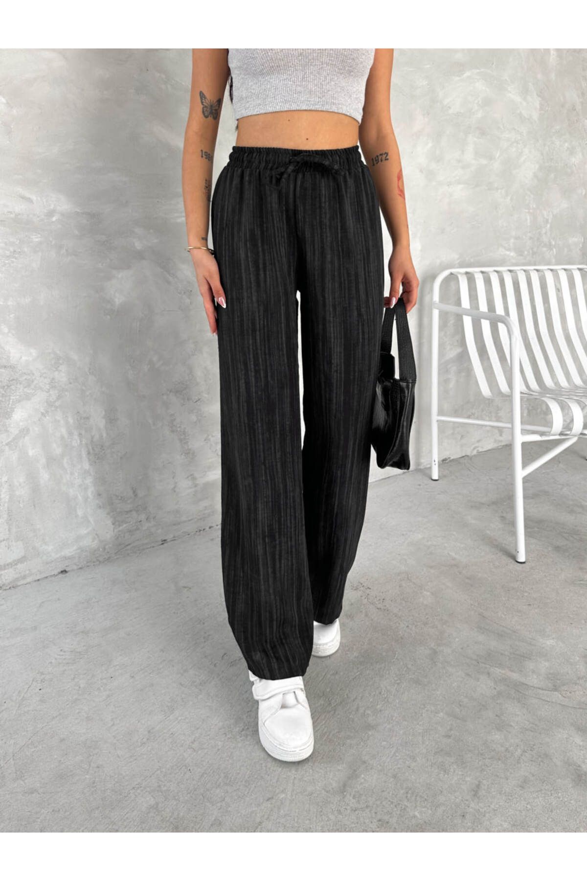 winmoda KADIN KETEN PANTOLON - ESKİTME KETEN KUMAŞ - KETEN