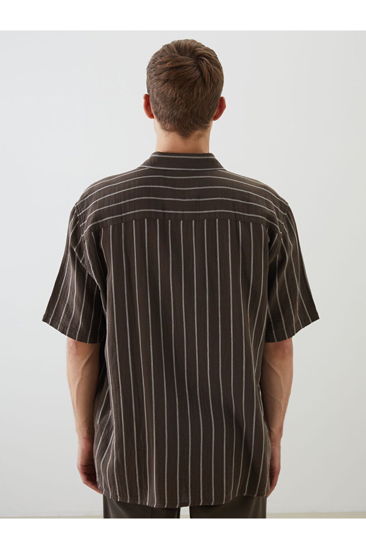 LC Waikiki-New Season Regular Fit Short Sleeve Striped Muslin Men's Shirt - S5Pl13Z8 4