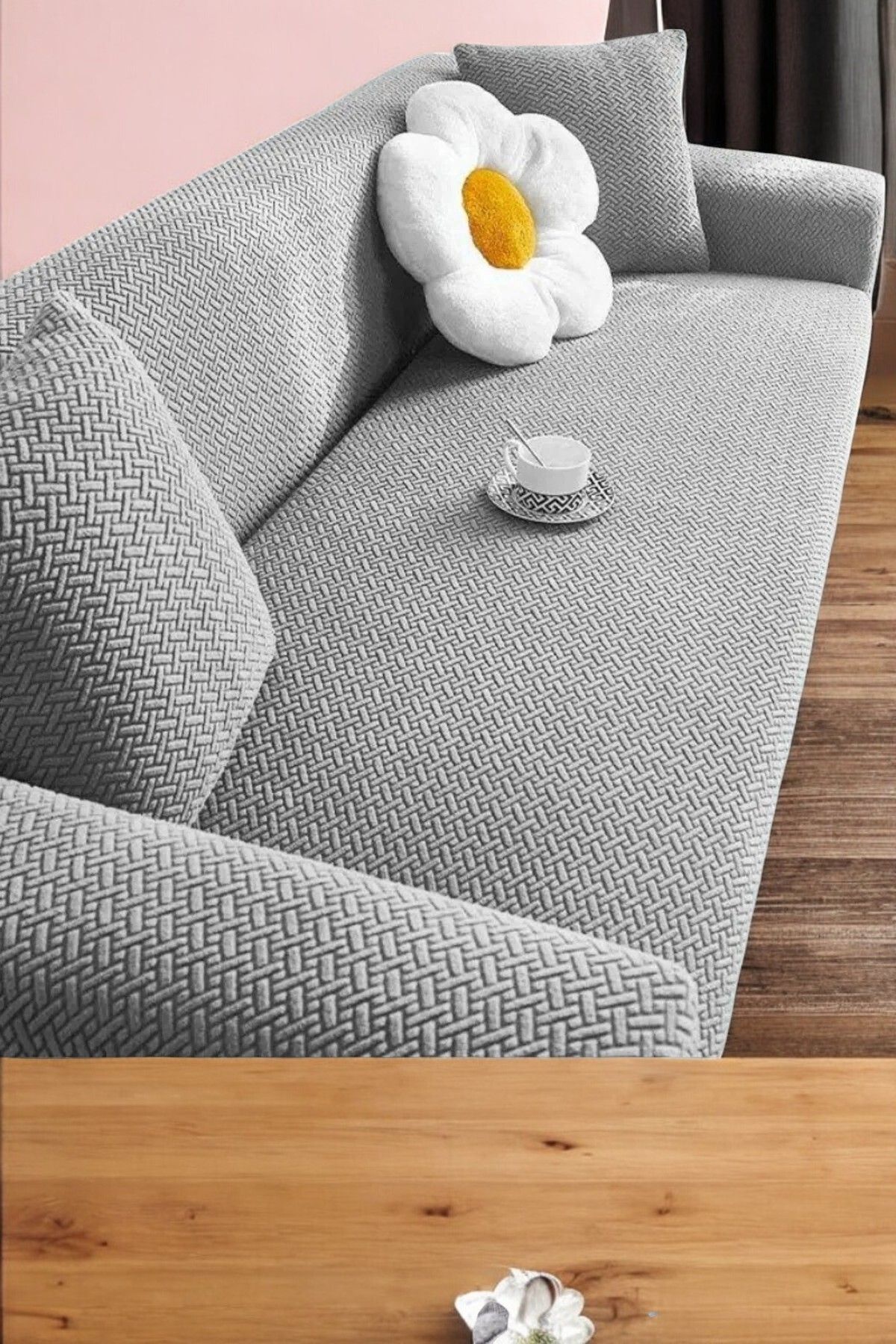 NEFİS HOME Tuğla Desen Koltuk Örtüsü Lastikli Kayma Yapmayan 3 Kişilik Kanepe Kılıfı 1 Adet