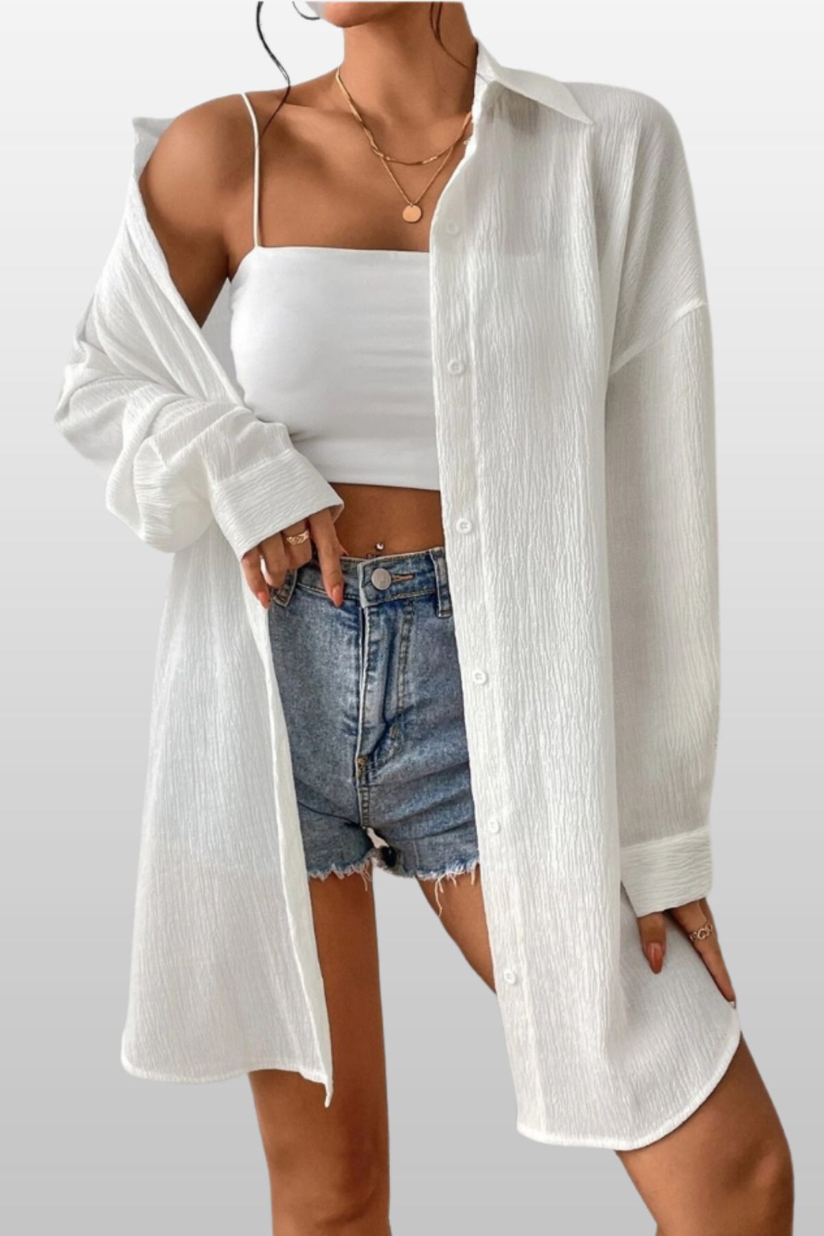 Tarz Cool Cool Kadın Beyaz Oversize Gömlek