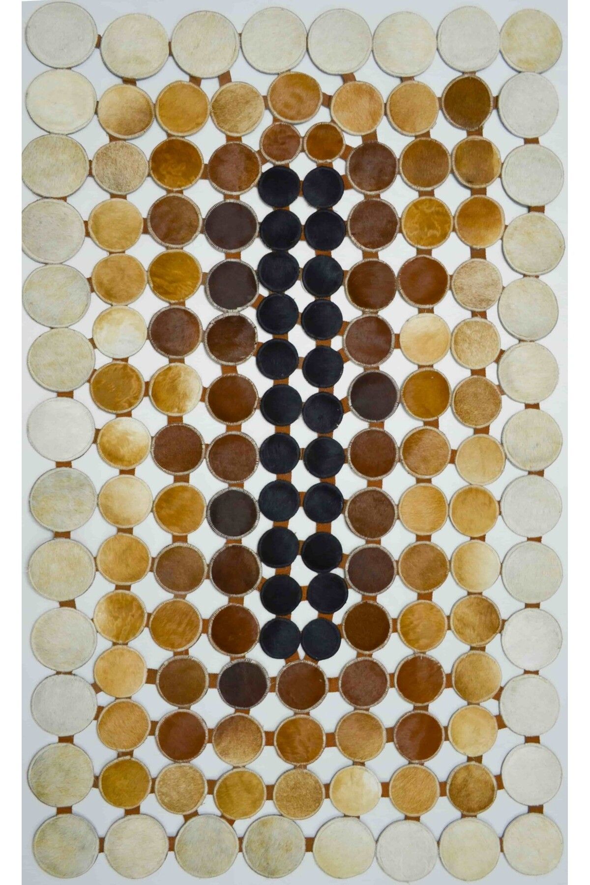 Handmade Krem, Kahverengi ve Siyah Renk Ombre Geçişli Deri Patchwork Halı 90x150 cm (1,35 m²)