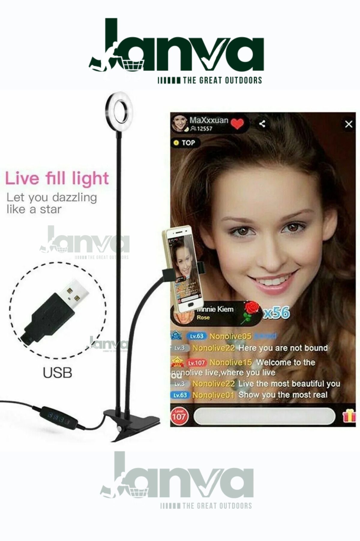 Janva Youtuber Light Stüdyo Işığı Akrobat Selfie Led Masa Lambası Tripod video çekme standı