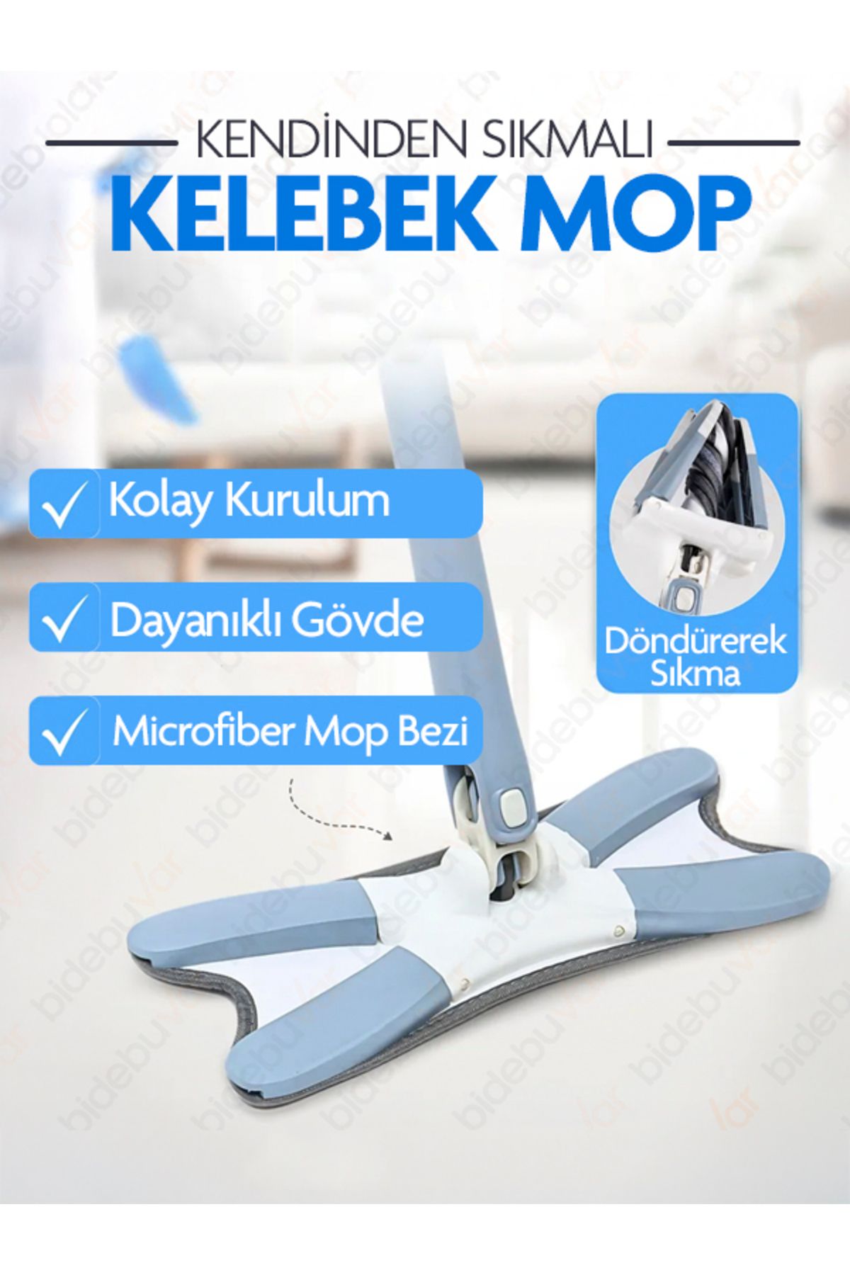 bidebuvar Kendinden Sıkmalı Kelebek Mop – Temizlikte Pratiklik ve Hijyen Bir Arada